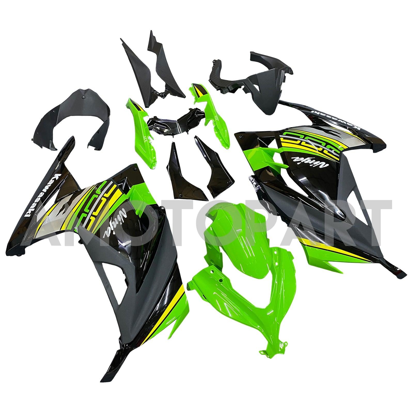 Amotopart 2013-2024 Kawasaki EX300/Ninja 300 ブラック & グリーン Styl3 フェアリングキット