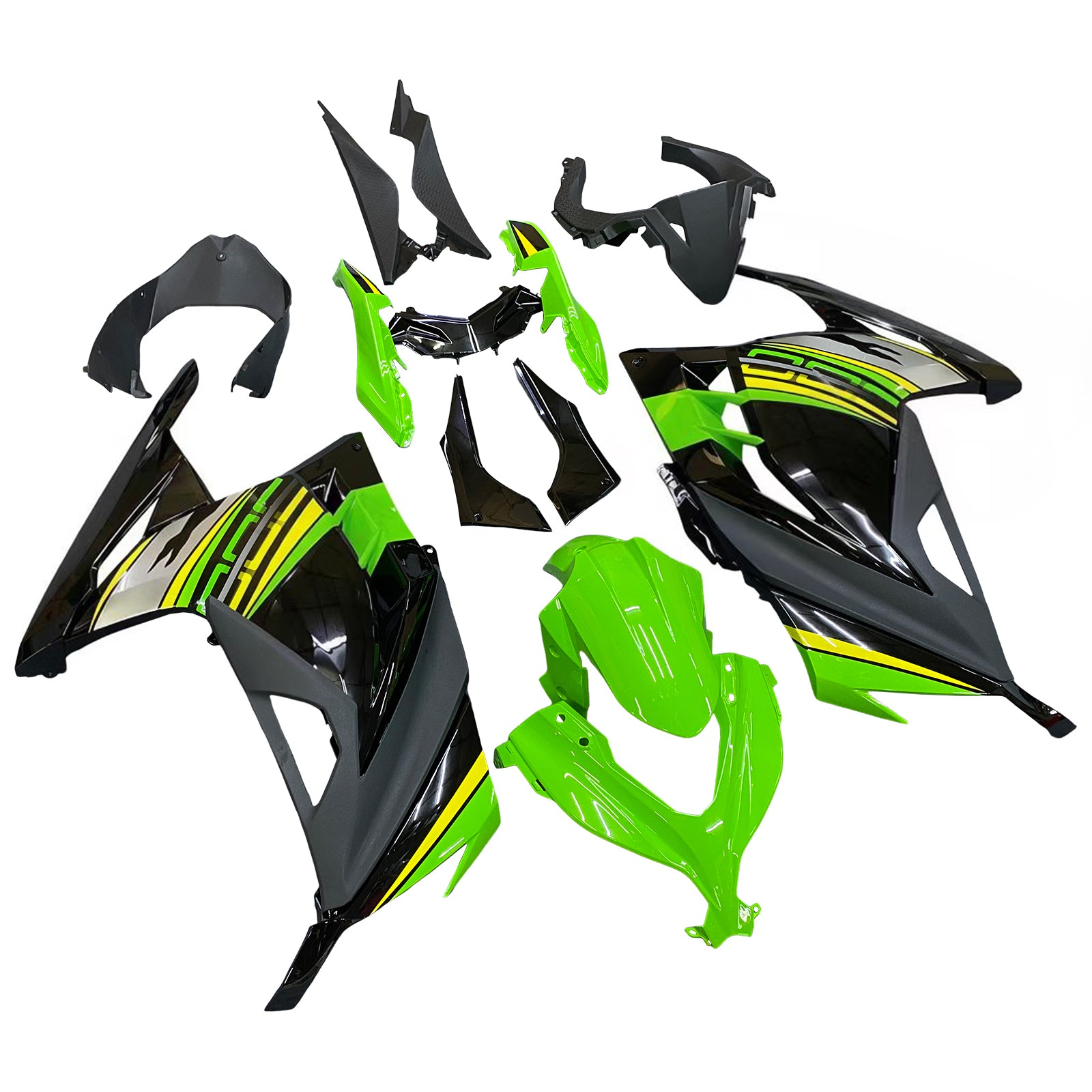 Amotopart 2013-2024 Kawasaki EX300/Ninja 300 Black & Green Styl3 Fairing Kit