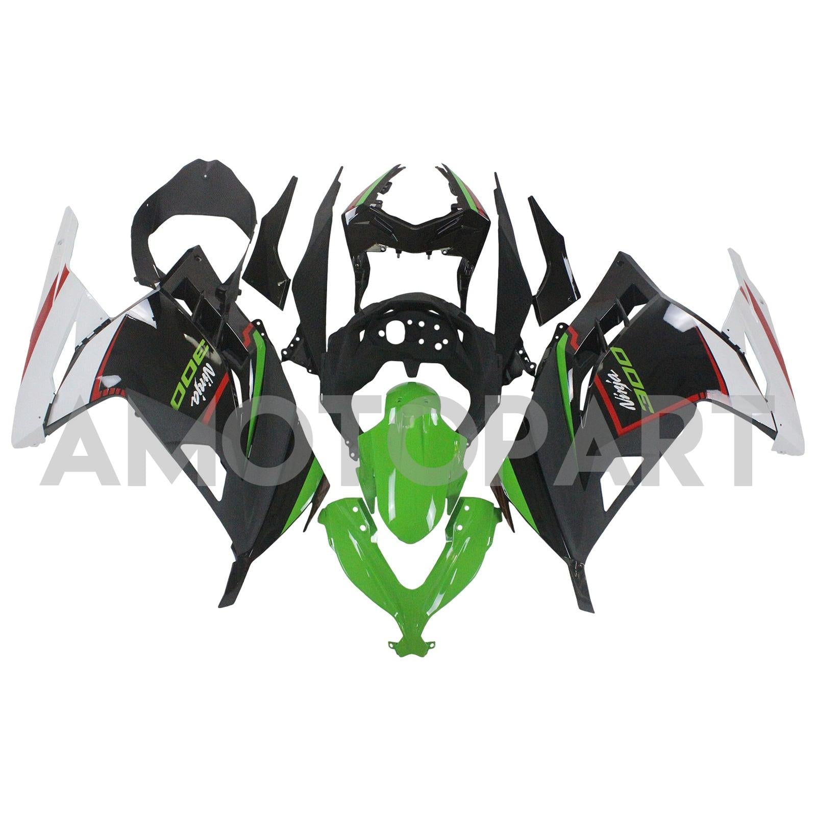 Amotopart 2013-2024 Kawasaki EX300/Ninja300 Black&Green Style1 Fairing Kit