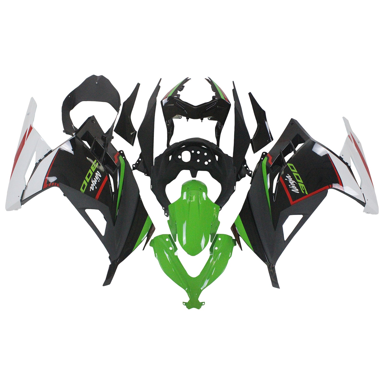 Amotopart 2013-2024 Kawasaki EX300/Ninja300 Noir&Kit de carénage Green Style1