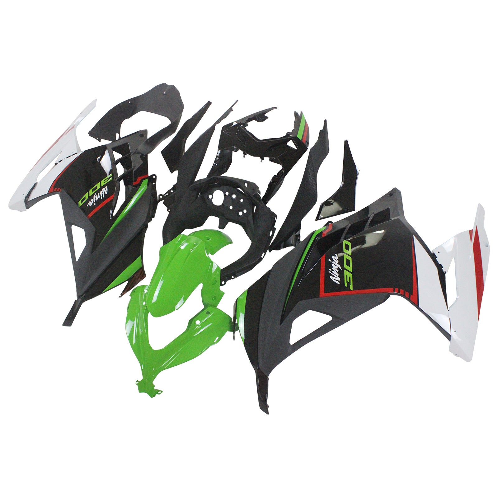 Amotopart 2013-2024 Kawasaki EX300/Ninja300 Noir&Kit de carénage Green Style1