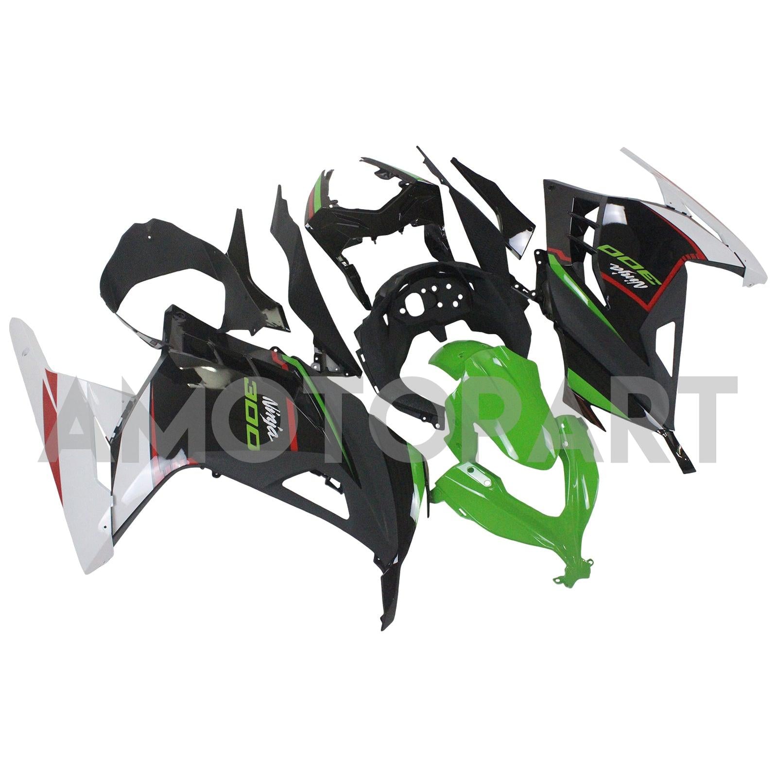 Amotopart 2013-2024 Kawasaki EX300/Ninja 300 Nero e Verde Style1 Kit carena