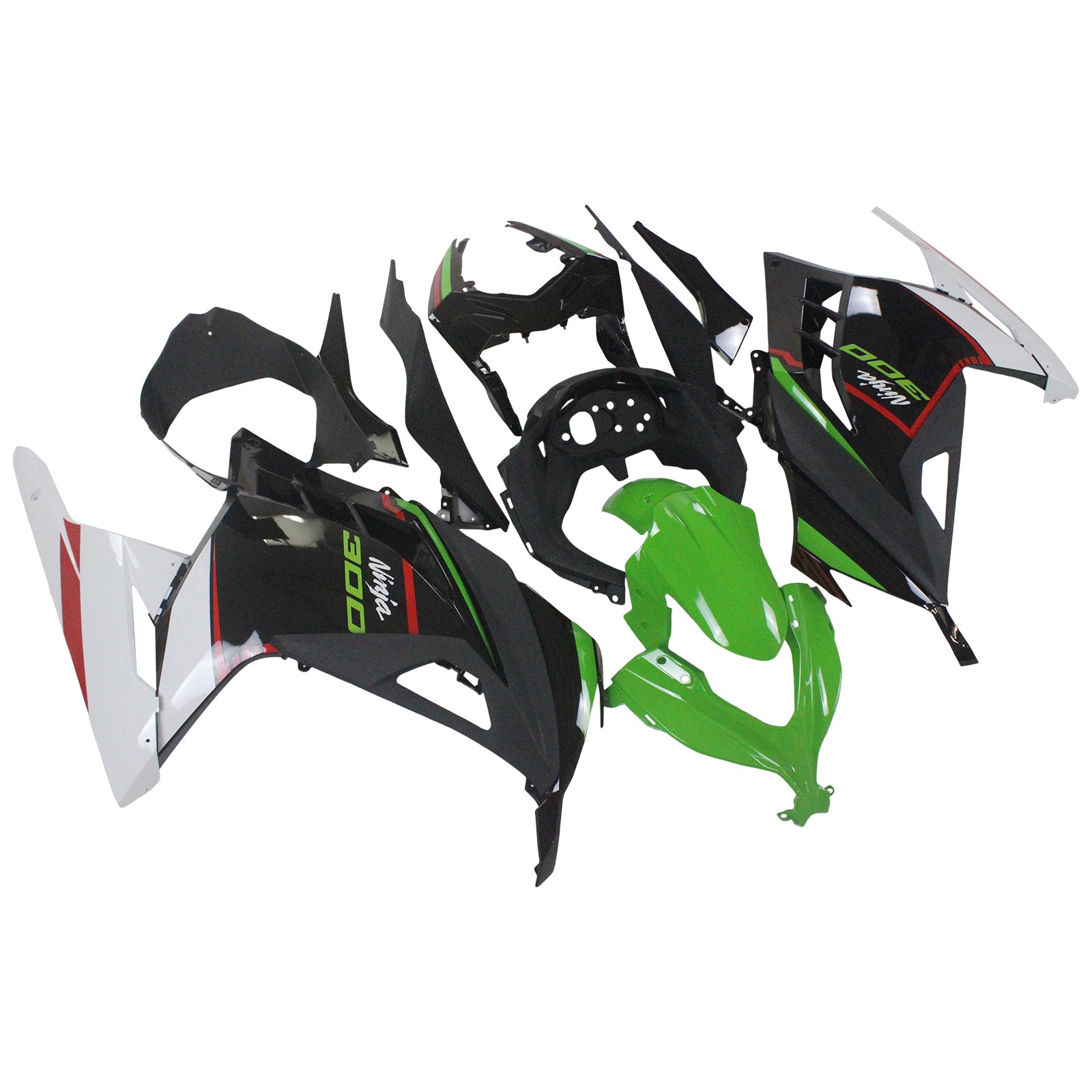 Amotopart 2013-2024 Kawasaki EX300/Ninja300 Noir&Kit de carénage Green Style1