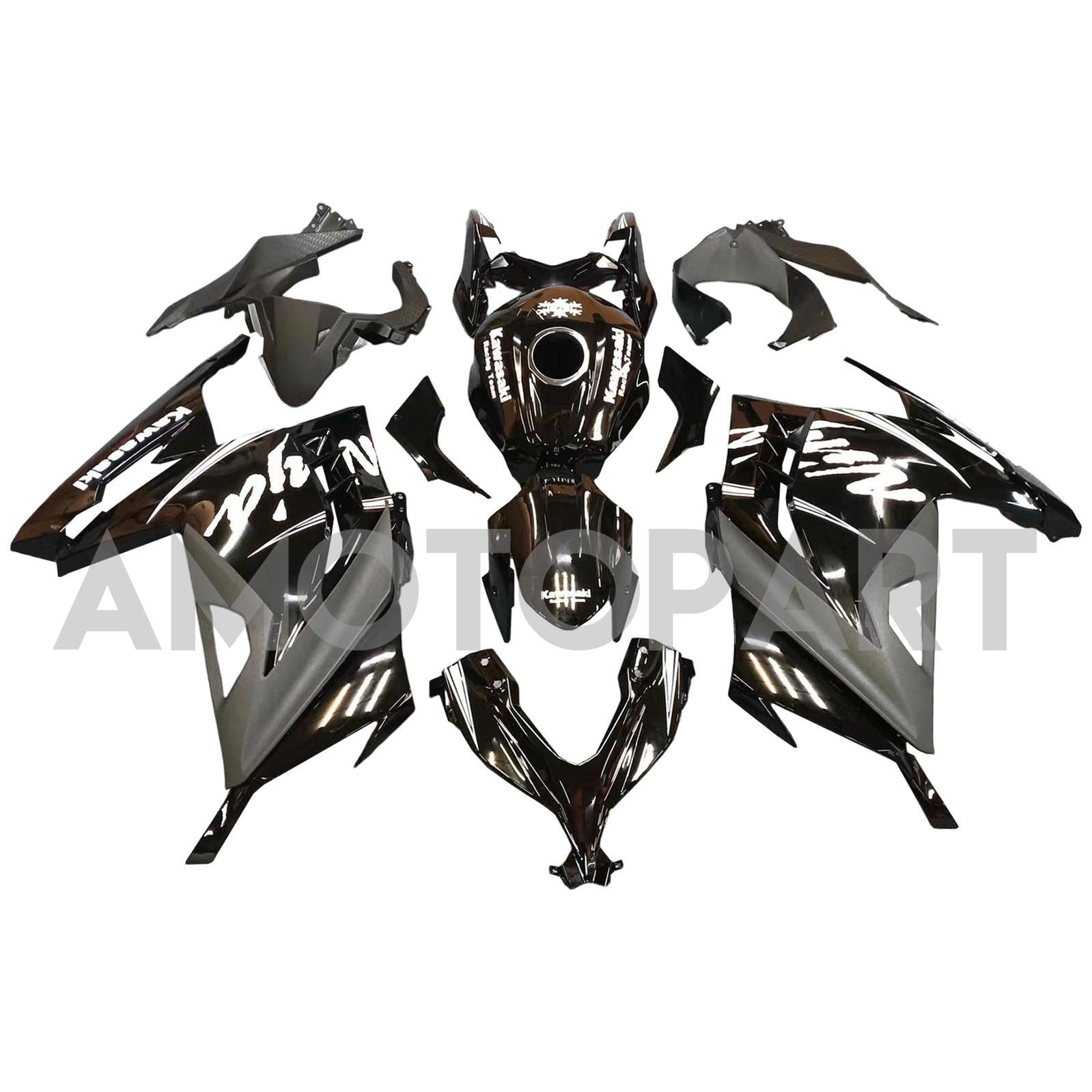 Amotopart 2013-2024 Kawasaki EX300/Ninja300 Black with White Logo Fairing Kit