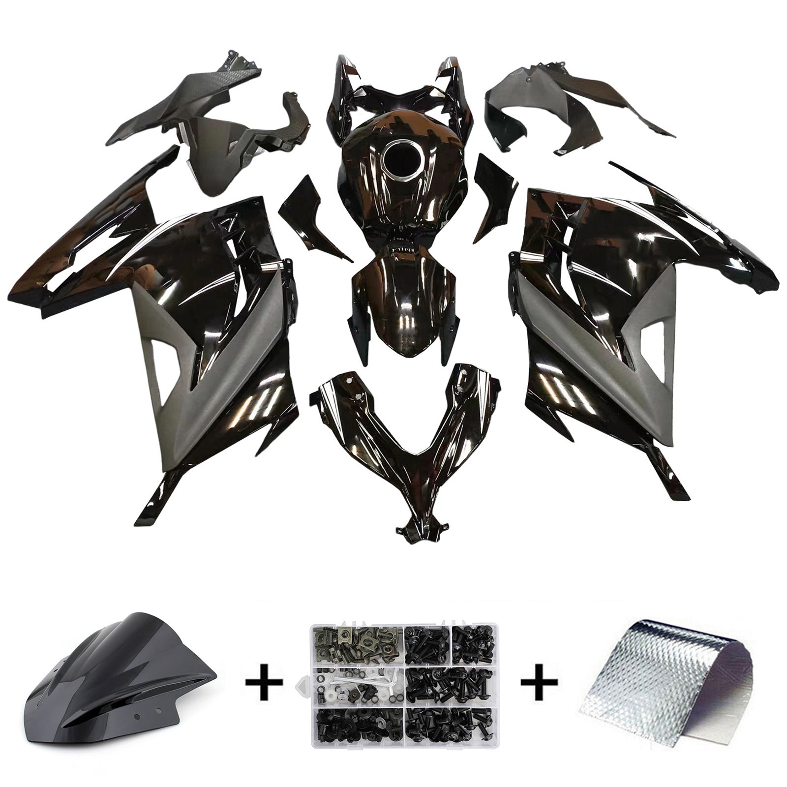 Amotopart 2013-2024 Kawasaki Ex300/Ninja 300 Black With White Logo Fairing Kit