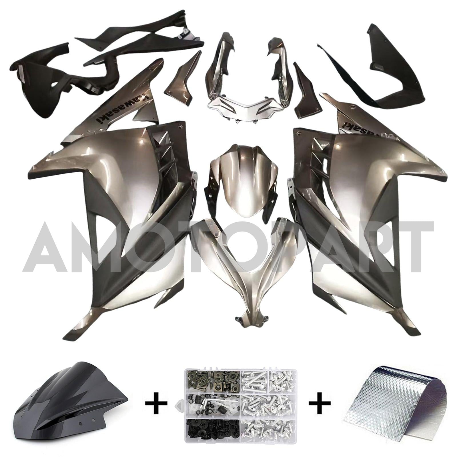 Amotopart 2013-2024 Kawasaki Ex300/Ninja300 Gray & Black Fairing Zestaw
