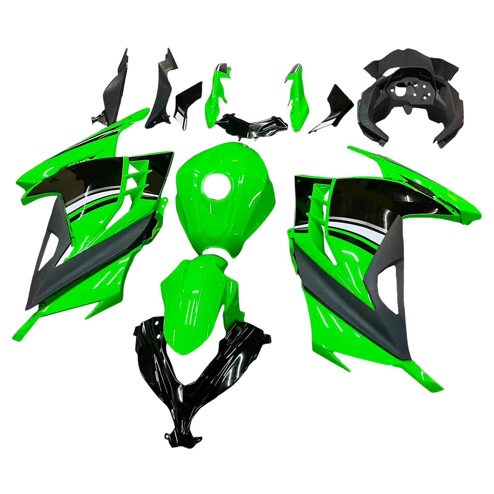Amotopart 2013-2024 Kawasaki EX300/Ninja300 Black&Green Style5 Fairing Kit