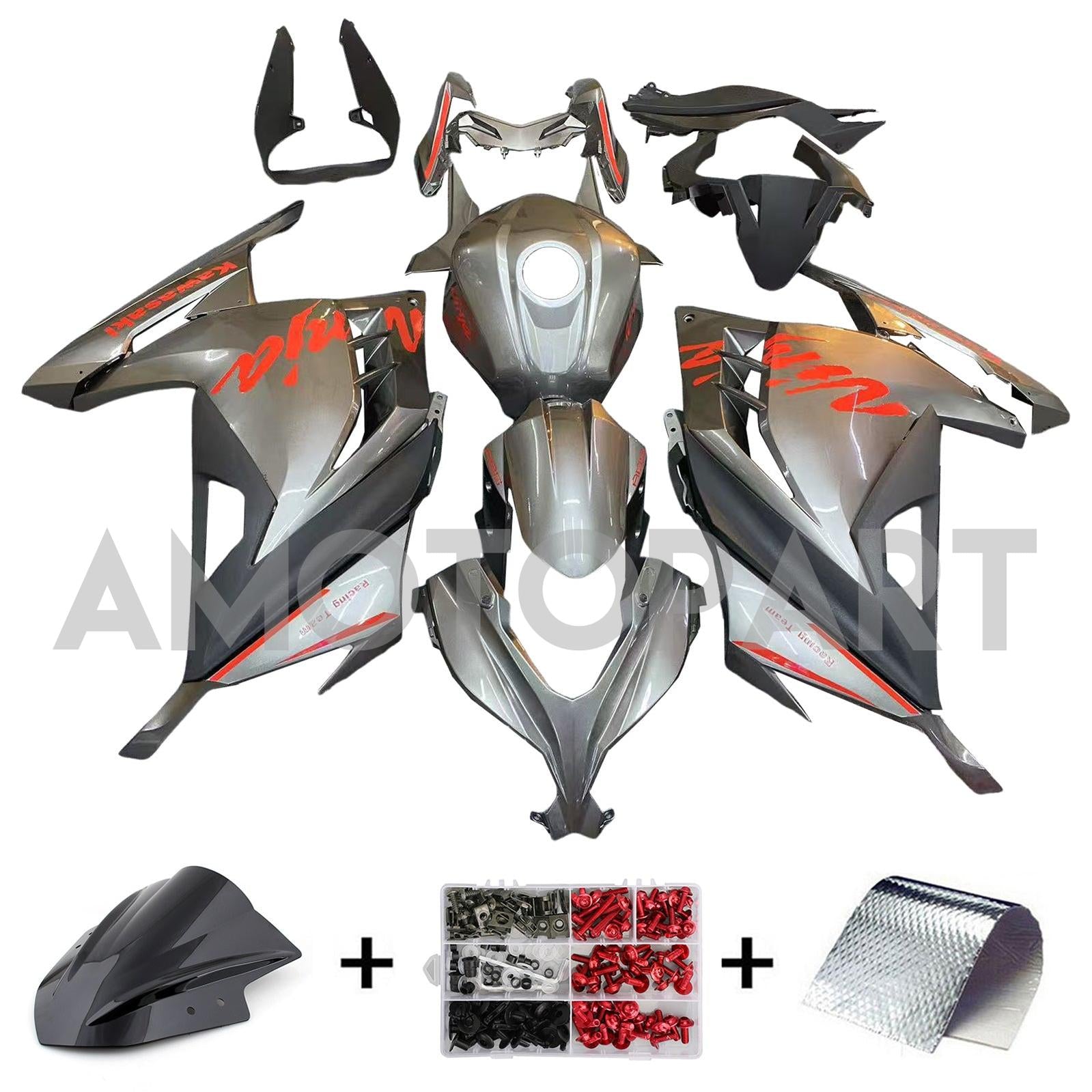 Amotopart 2013-2024 Kawasaki EX300/Ninja300 Matte Black with Red Logo Fairing Kit