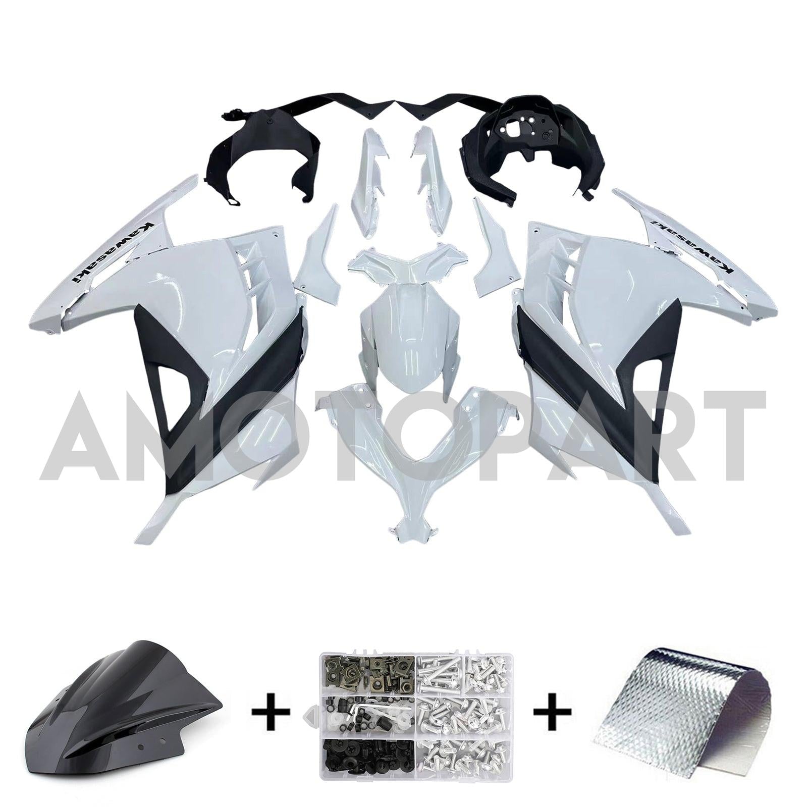 Amotopart 2013-2024 Kawasaki EX300/Ninja300 White & Black Fairing Kit