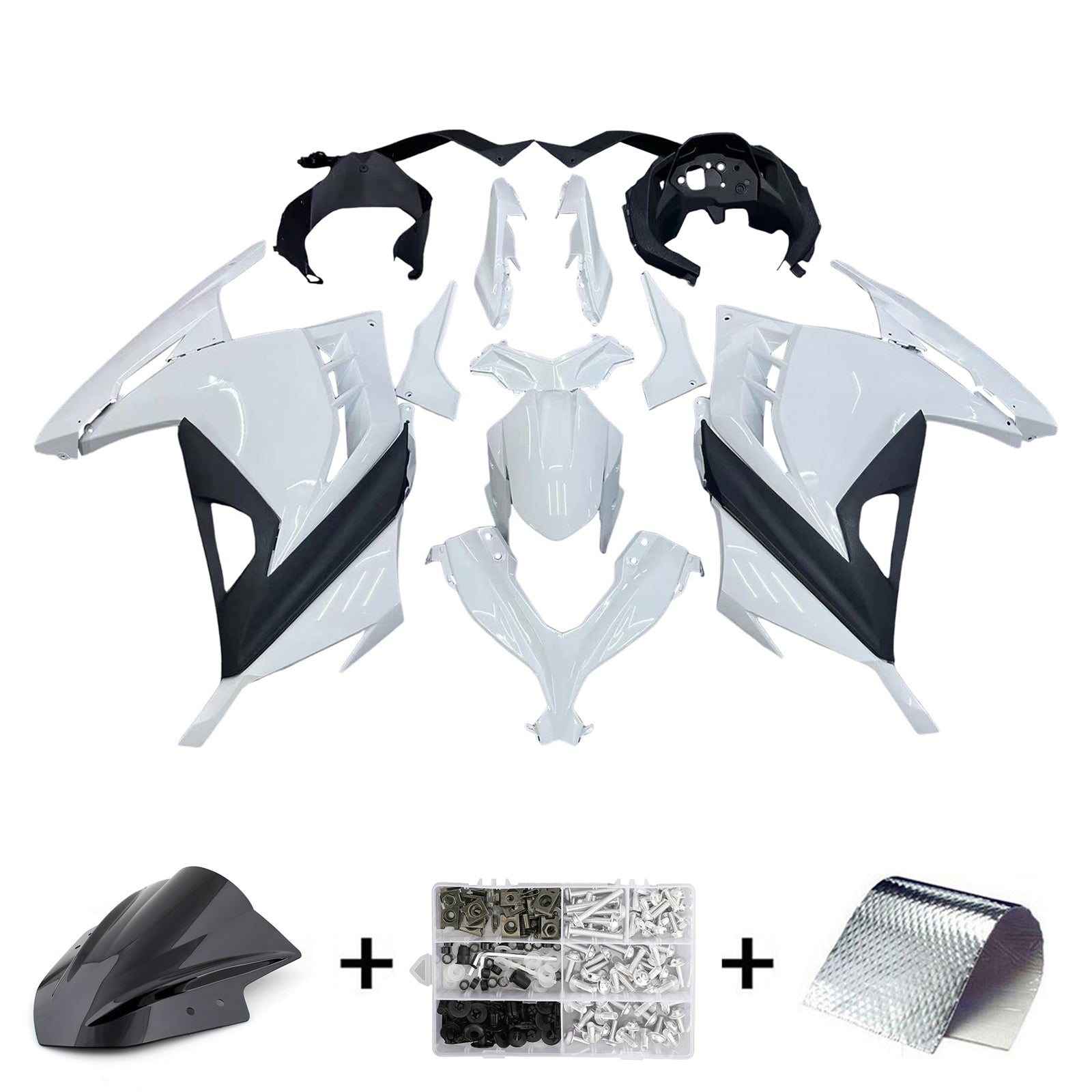 Amotopart 2013-2024 Kawasaki EX300/Ninja300 White&Black Fairing Kit
