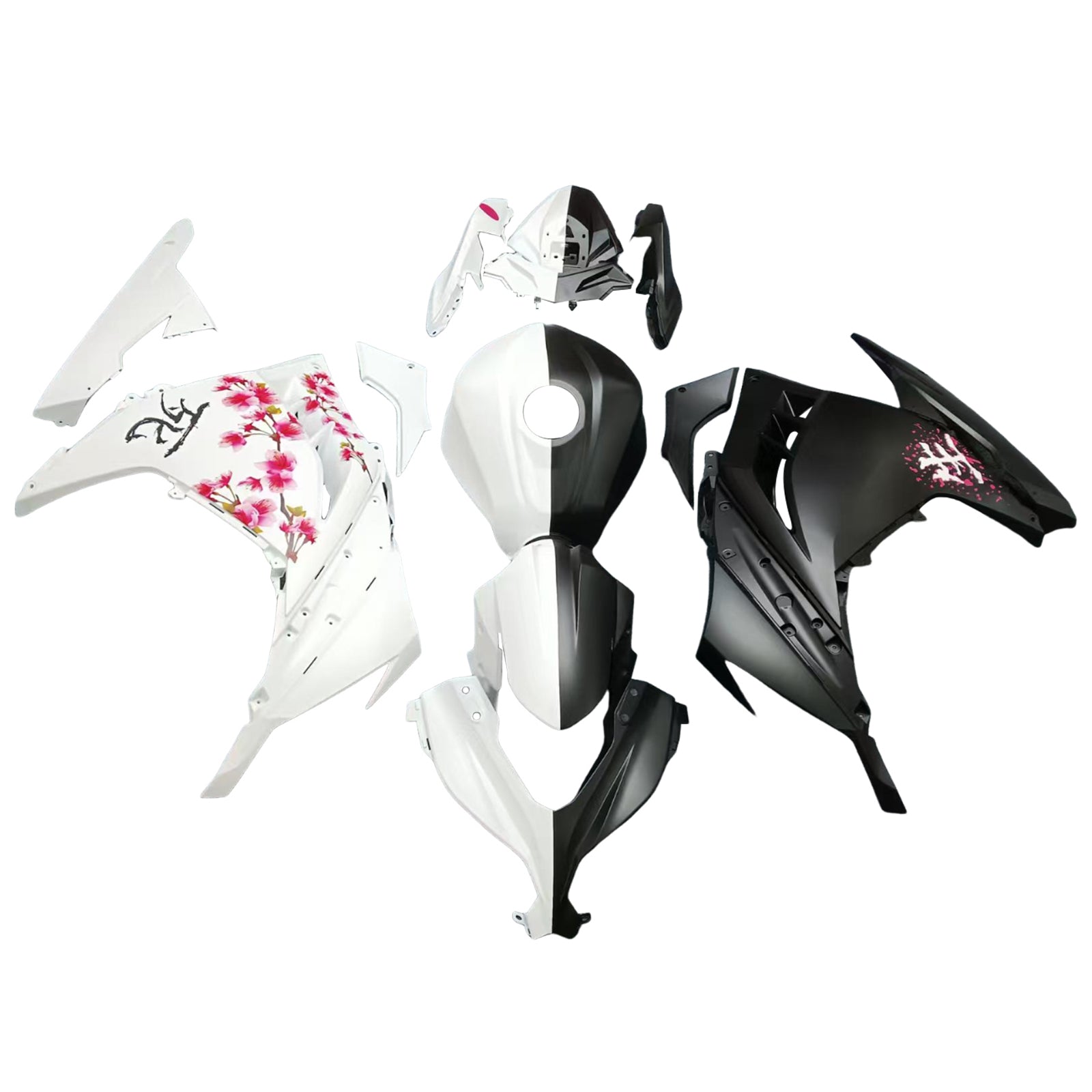 Amotopart 2013-2024 Kawasaki EX300 Ninja300 Black White Fairing Kit