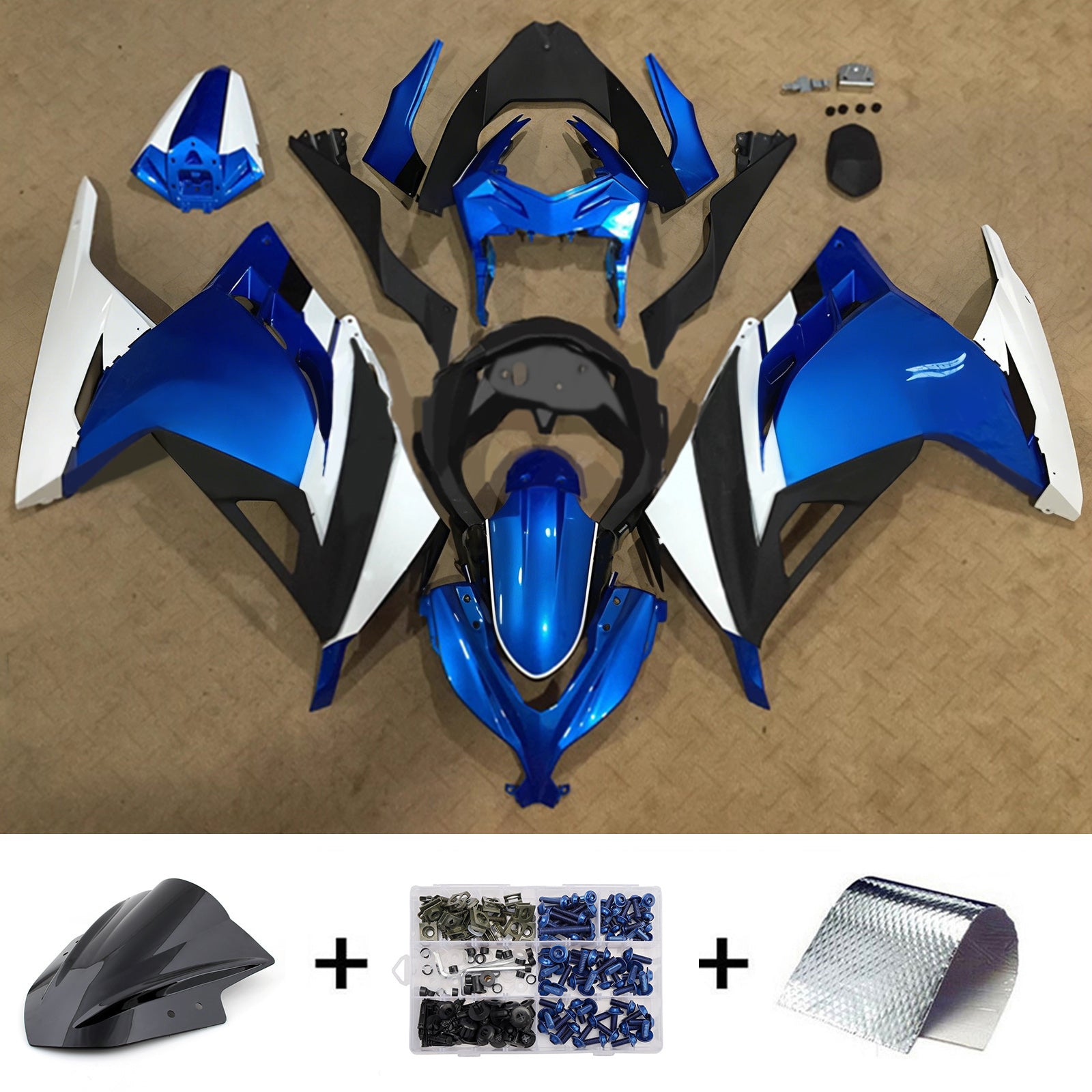 Amotopart 2013-2024 Kawasaki EX300/Ninja 300 Azul Negro Blanco Red Bull Kit de carenado