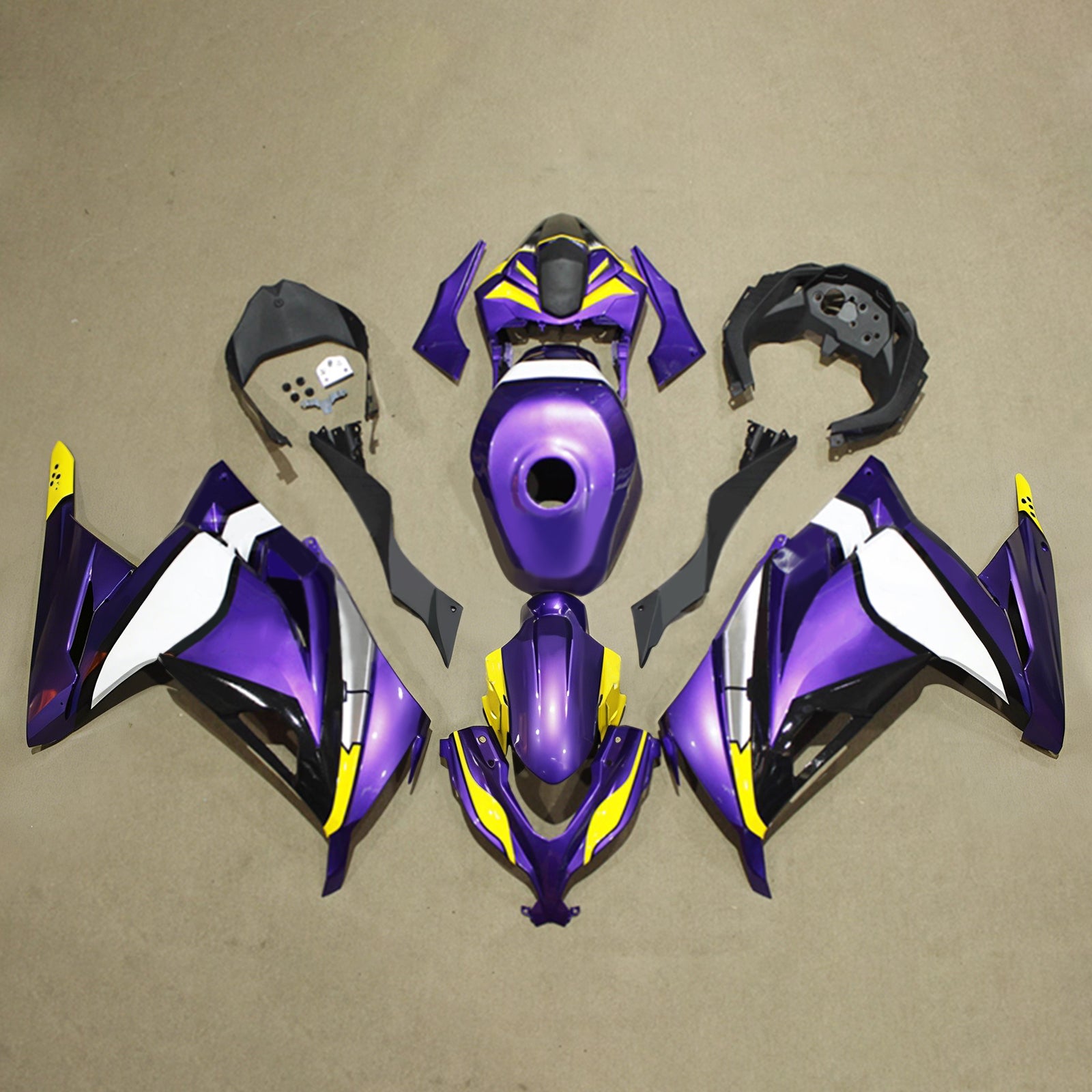 Amotopart 2013-2024 Kawasaki EX300/Ninja 300 Paars Geel Wit Kuipset