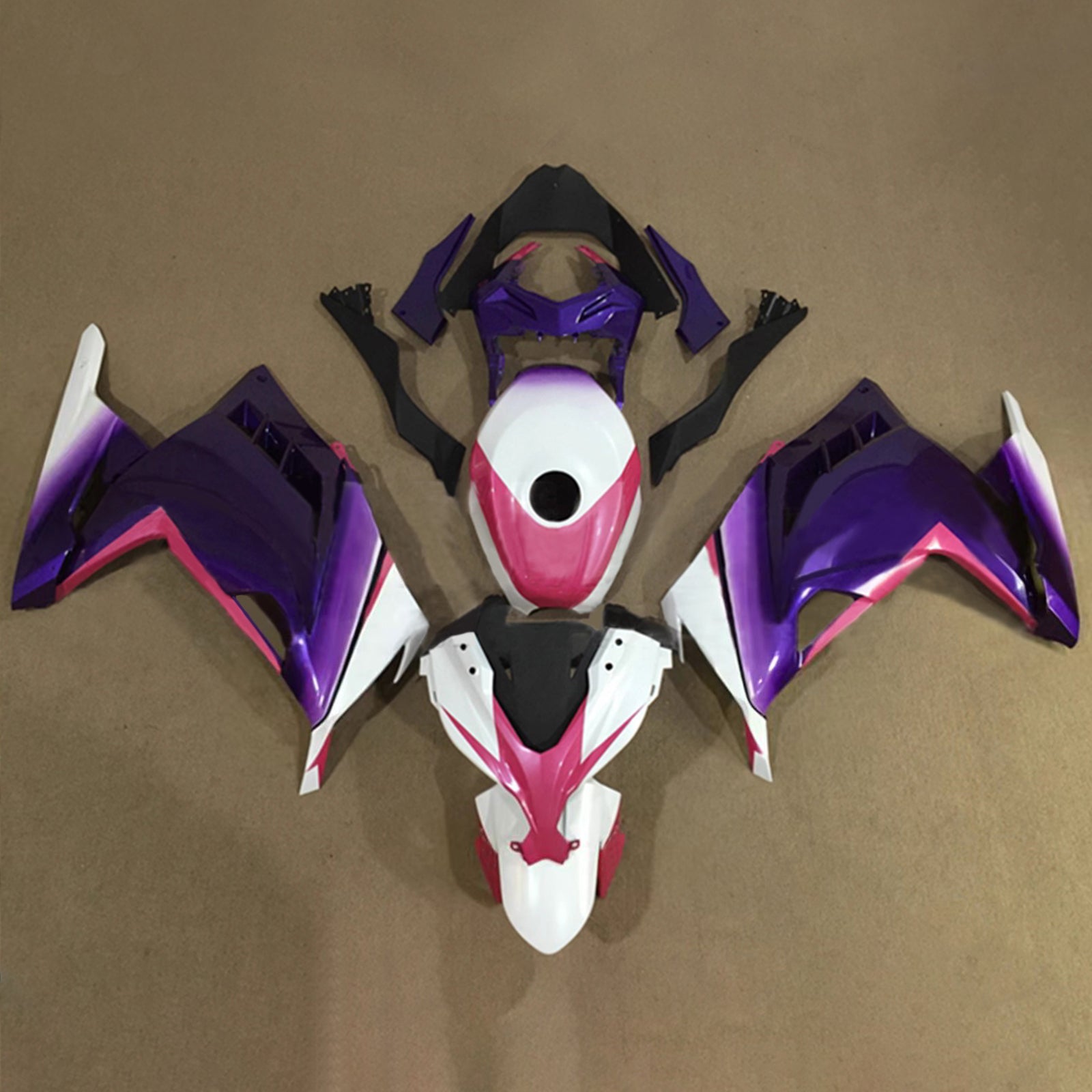 Amotopart 2013-2024 Kawasaki EX300/Ninja 300 Kit de carenado rosa púrpura blanco