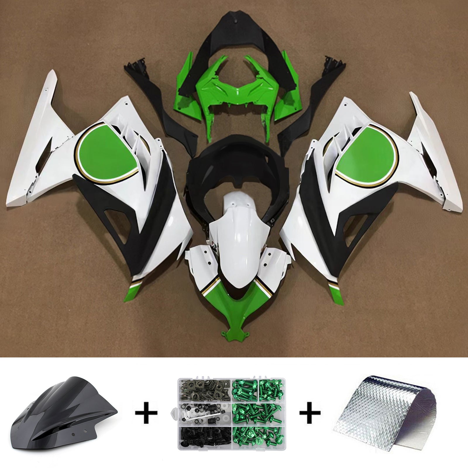 Amotopart 2013-2024 Kawasaki EX300/Ninja 300 Green White Black Fairing Kit