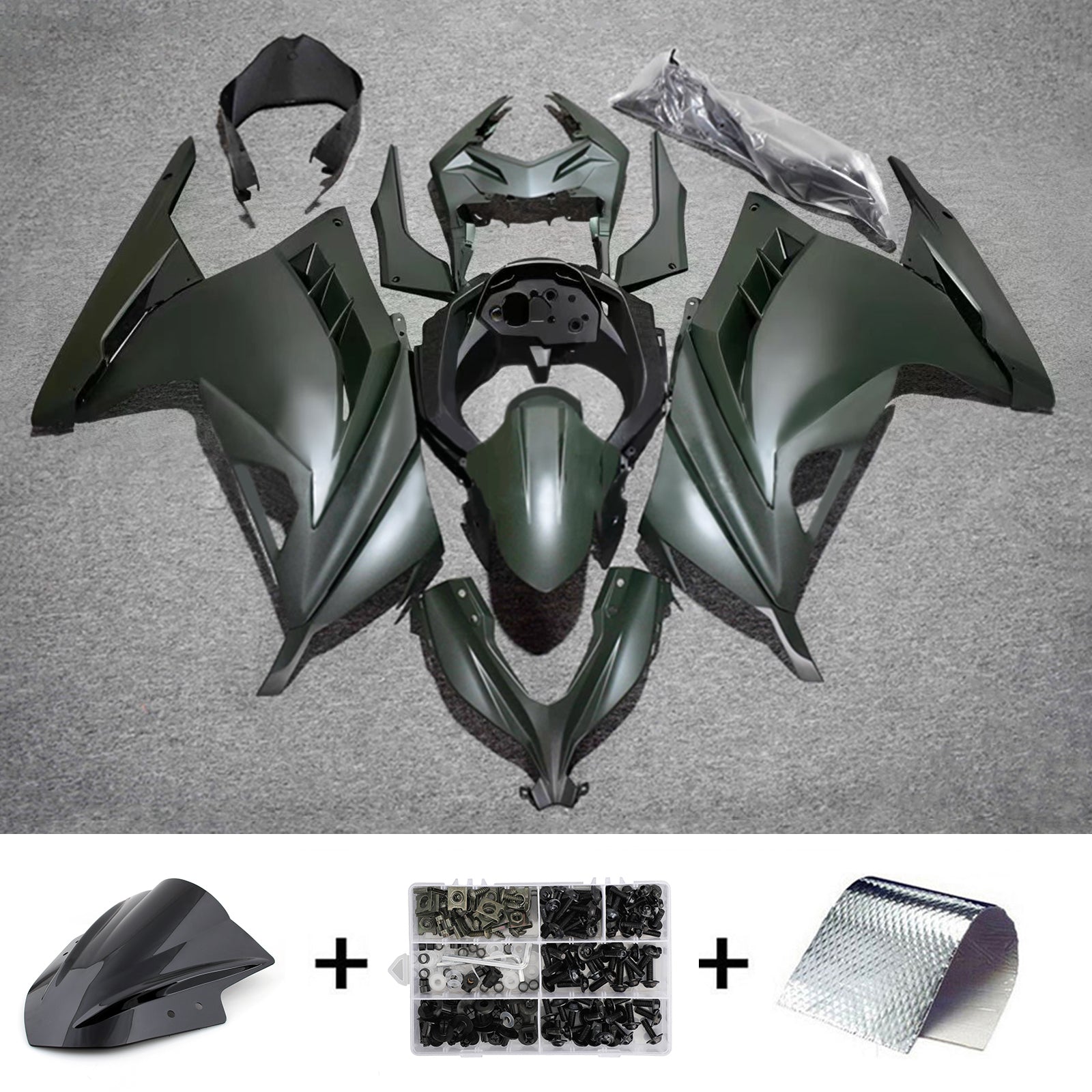 Amotopart 2013-2024 Kawasaki EX300/Ninja 300 donkergroene kuipset