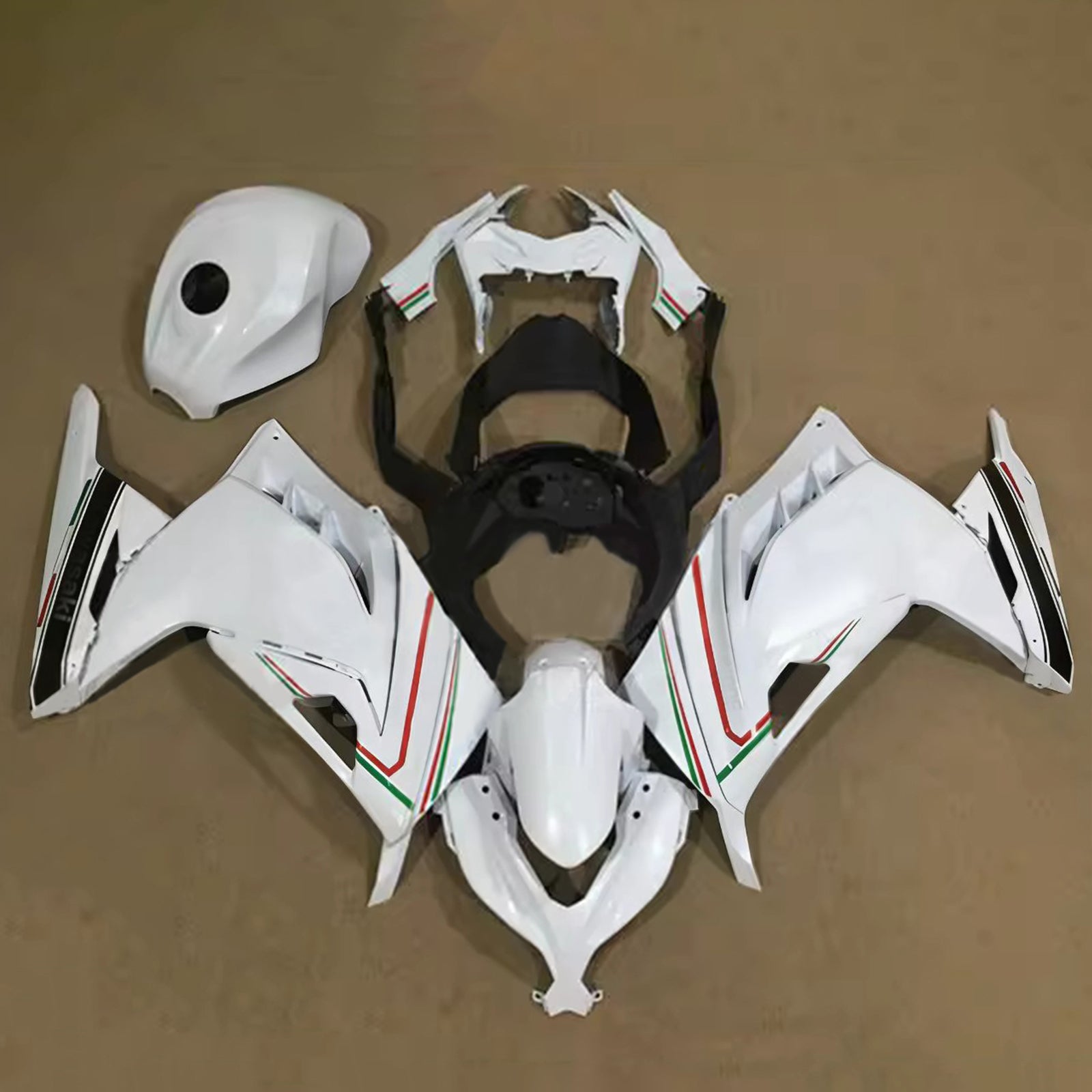 Amotopart 2013-2024 Kit carena Kawasaki EX300/Ninja 300 Nero Bianco Rosso