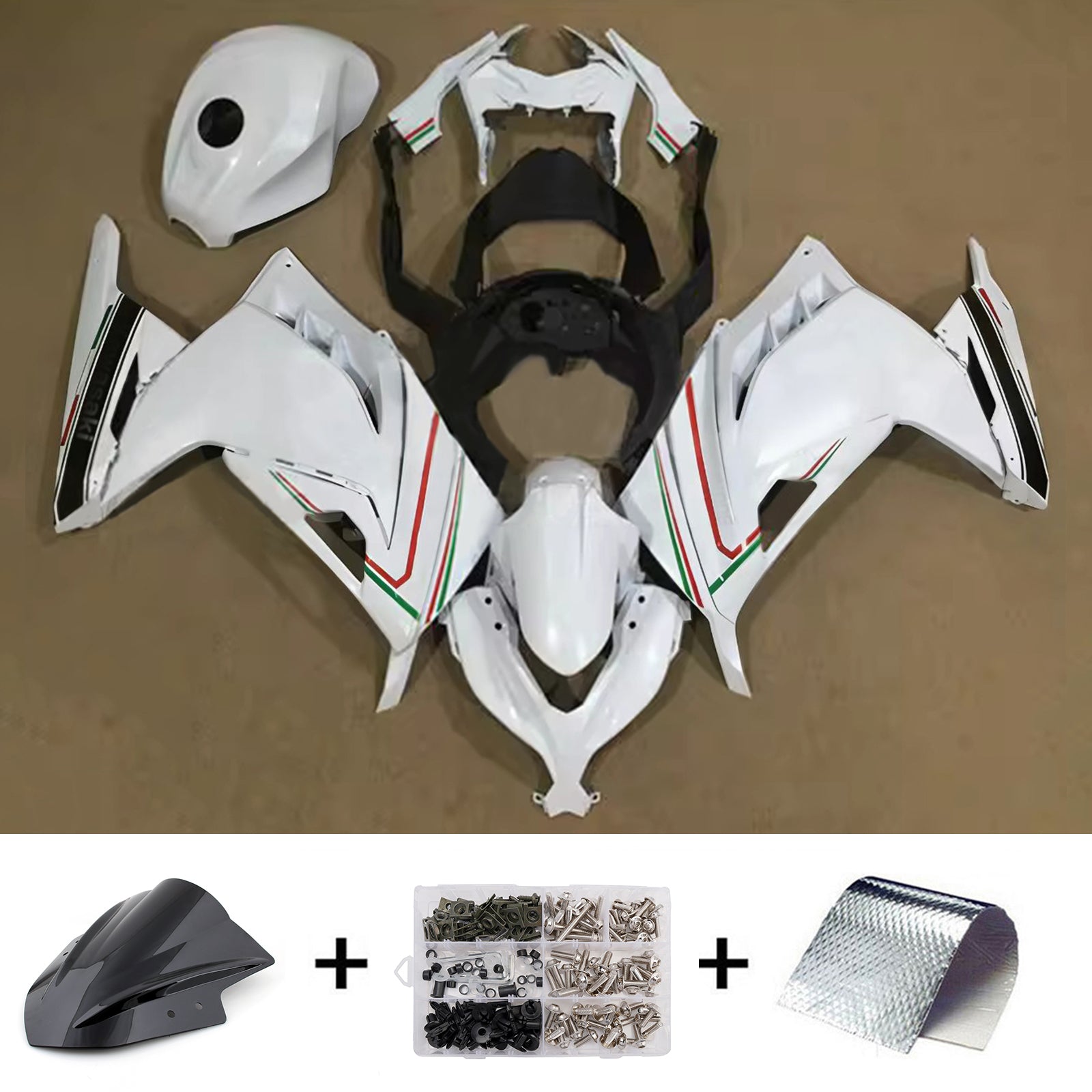 Amotopart 2013-2024 Kit carena Kawasaki EX300/Ninja 300 Nero Bianco Rosso