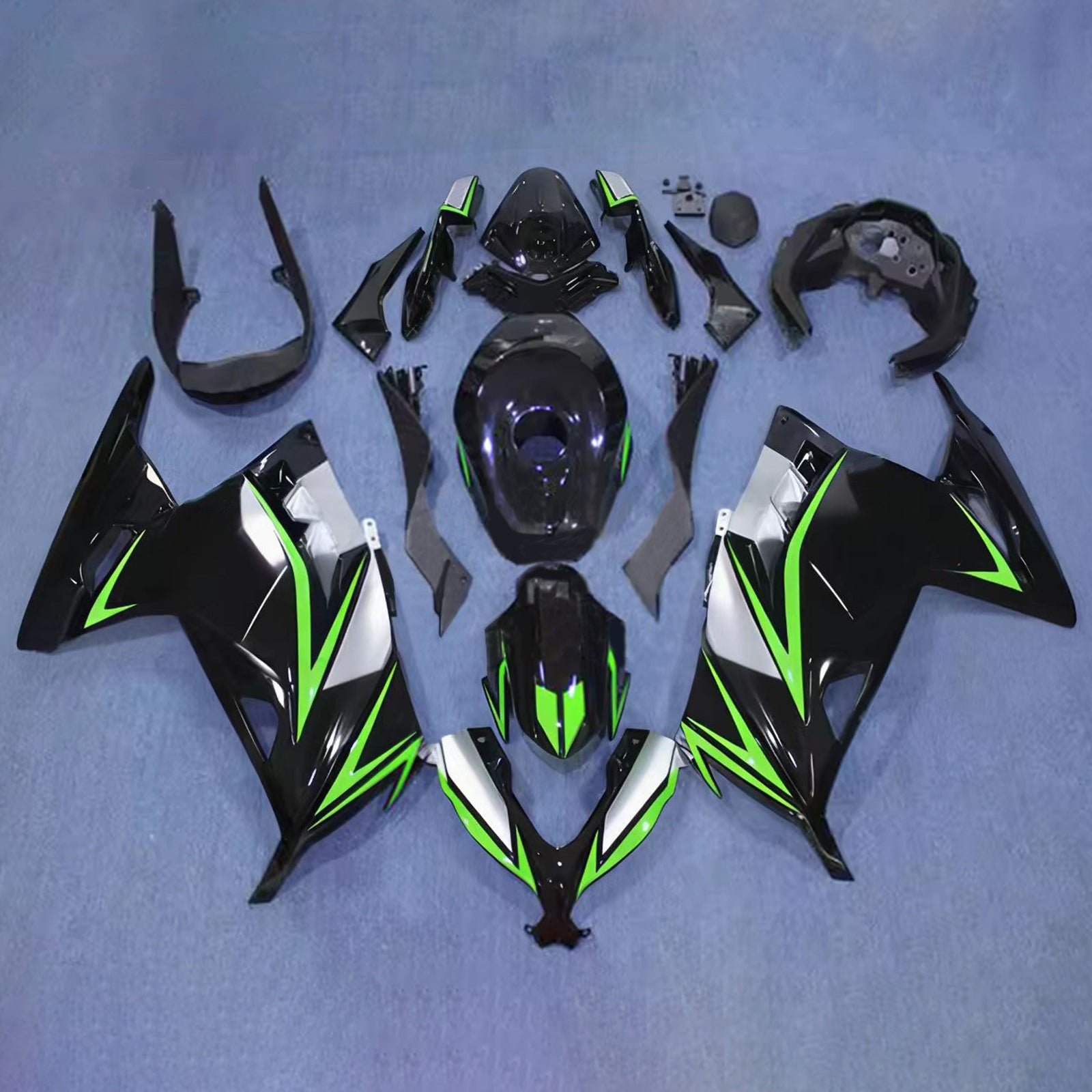 Amotopart 2013-2024 Kawasaki EX300/Ninja 300 Kit de carénage noir blanc vert