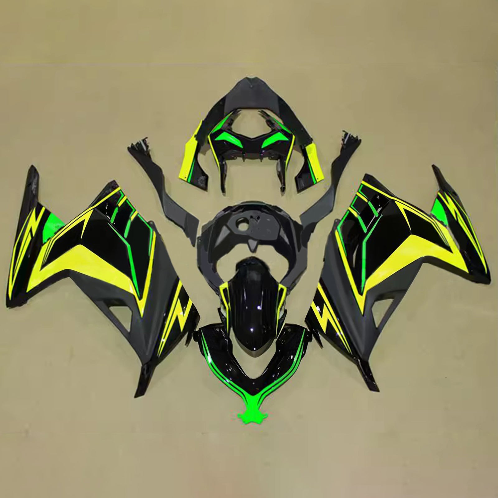 Amotopart 2013-2024 Kawasaki EX300/Ninja 300 Sort Gul Grøn Fairing Kit