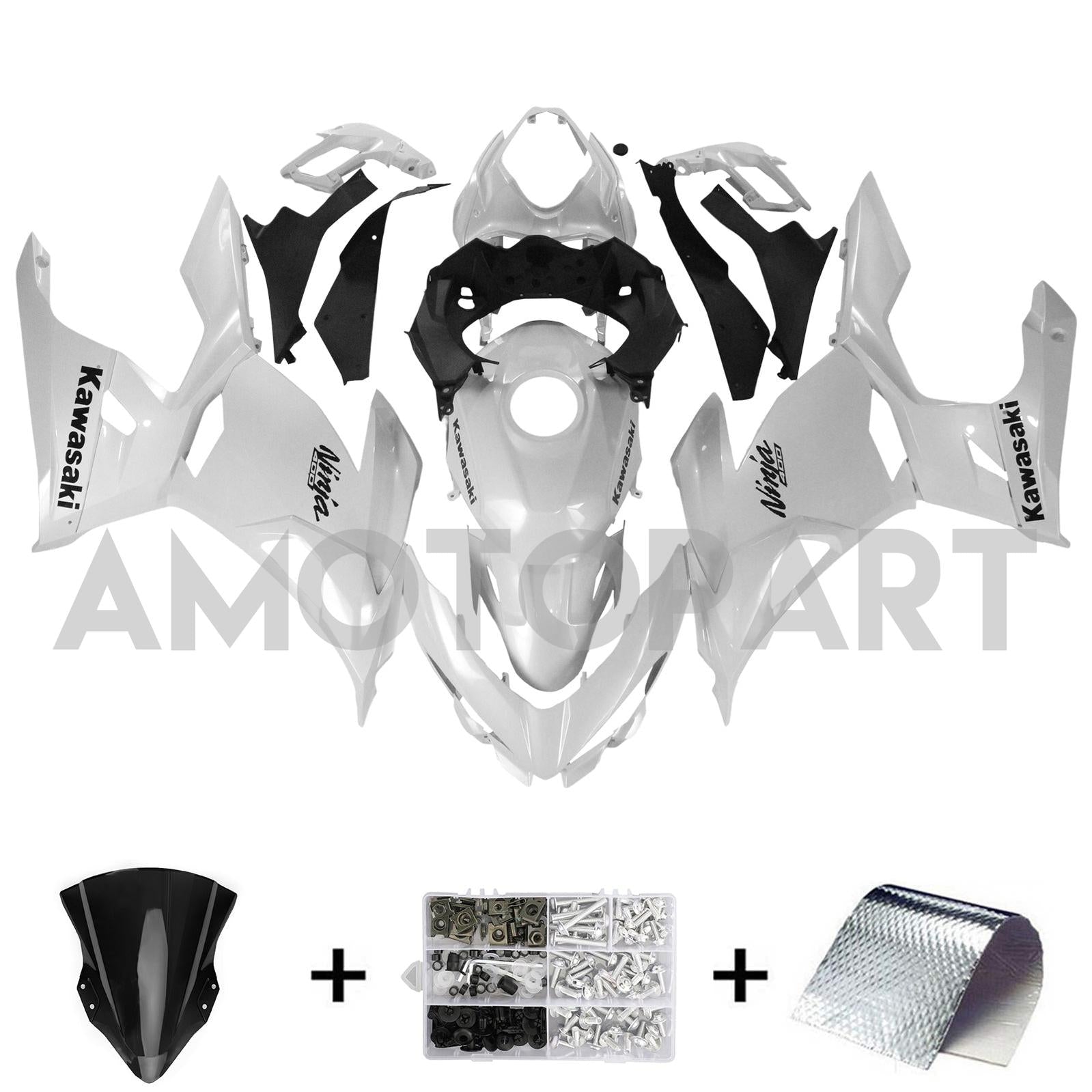 Amotopart Kawasaki EX400/Ninja400 2018-2024 Pearl White Fairing Kit