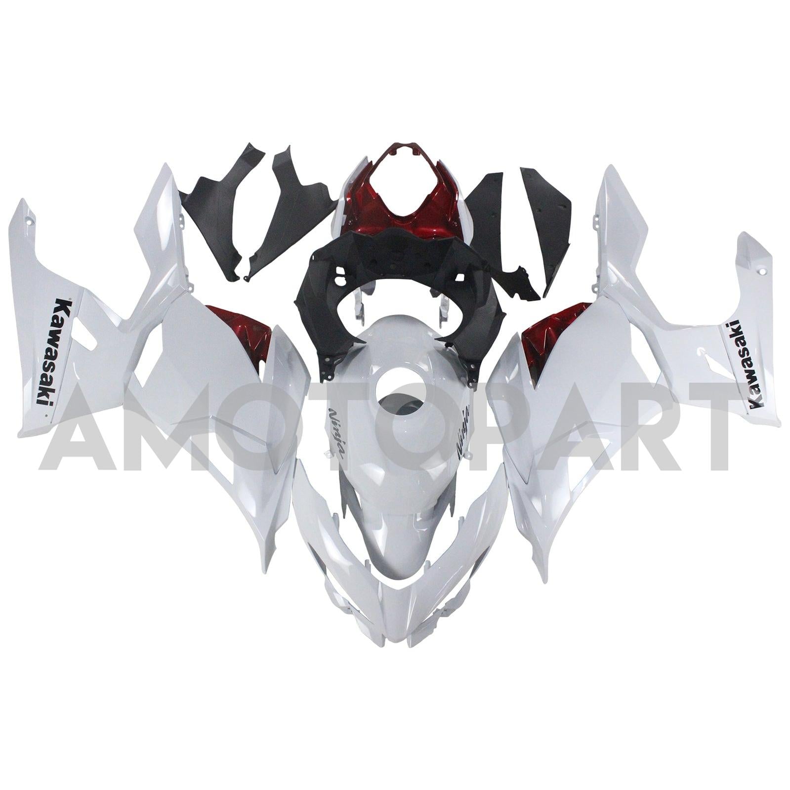 Amotopart Kawasaki Ex400/Ninja400 2018-2023 White Red Fairing Kit