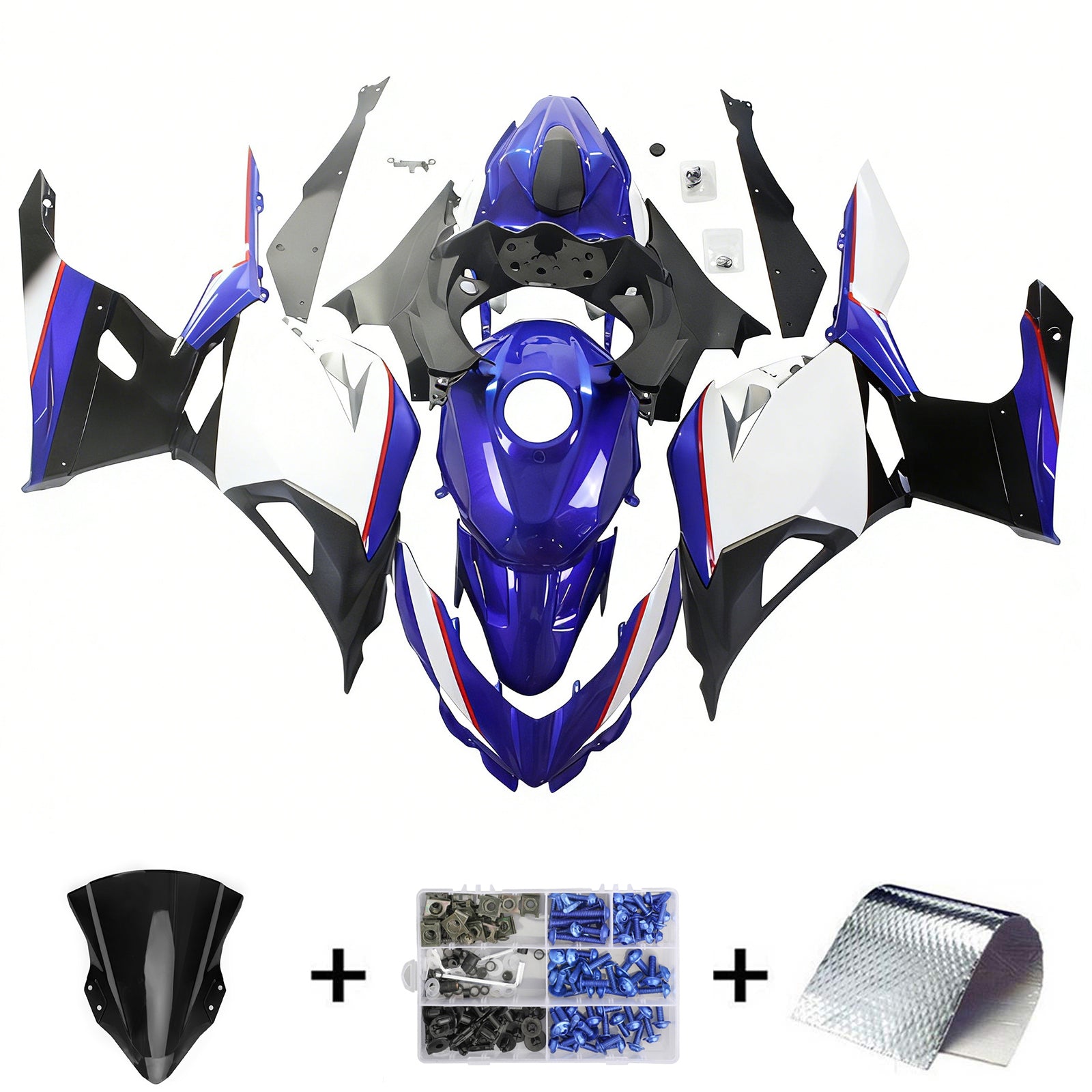 Amotopart Kawasaki EX400/Ninja400 2018-2023 Glossy Blue White Fairing Kit