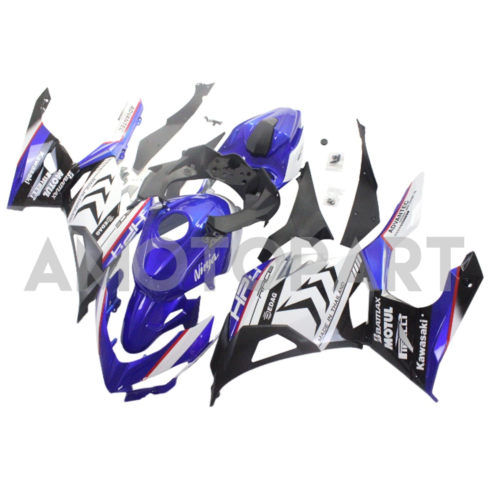 Amotopart Kawasaki EX400/Ninja400 2018-2023 Glossy Blue White Fairing Kit