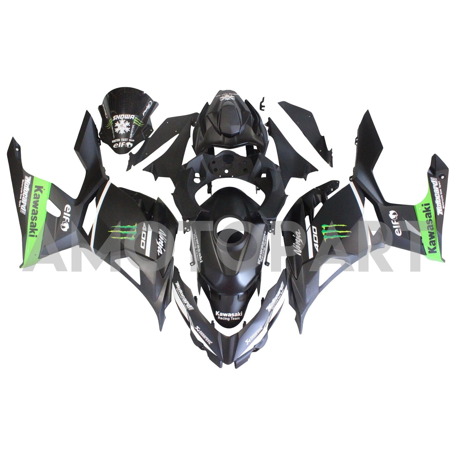 Amotopart Kawasaki 2018-2023 EX400/Ninja400 Kit de carenado negro verde mate