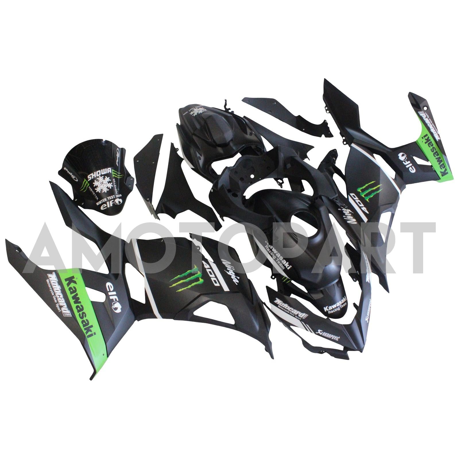 Amotopart Kawasaki 2018-2023 EX400/Ninja400 Kit de carenado negro verde mate