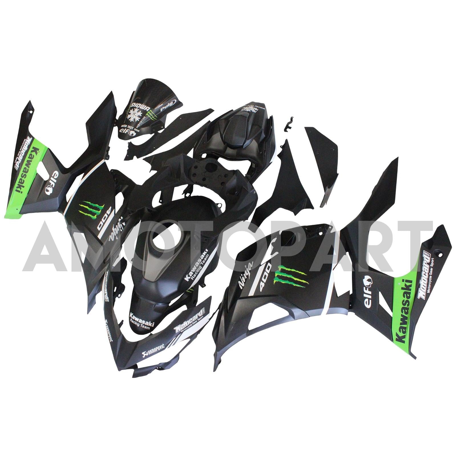 Amotopart Kawasaki 2018-2023 EX400/Ninja400 Kit de carenado negro verde mate