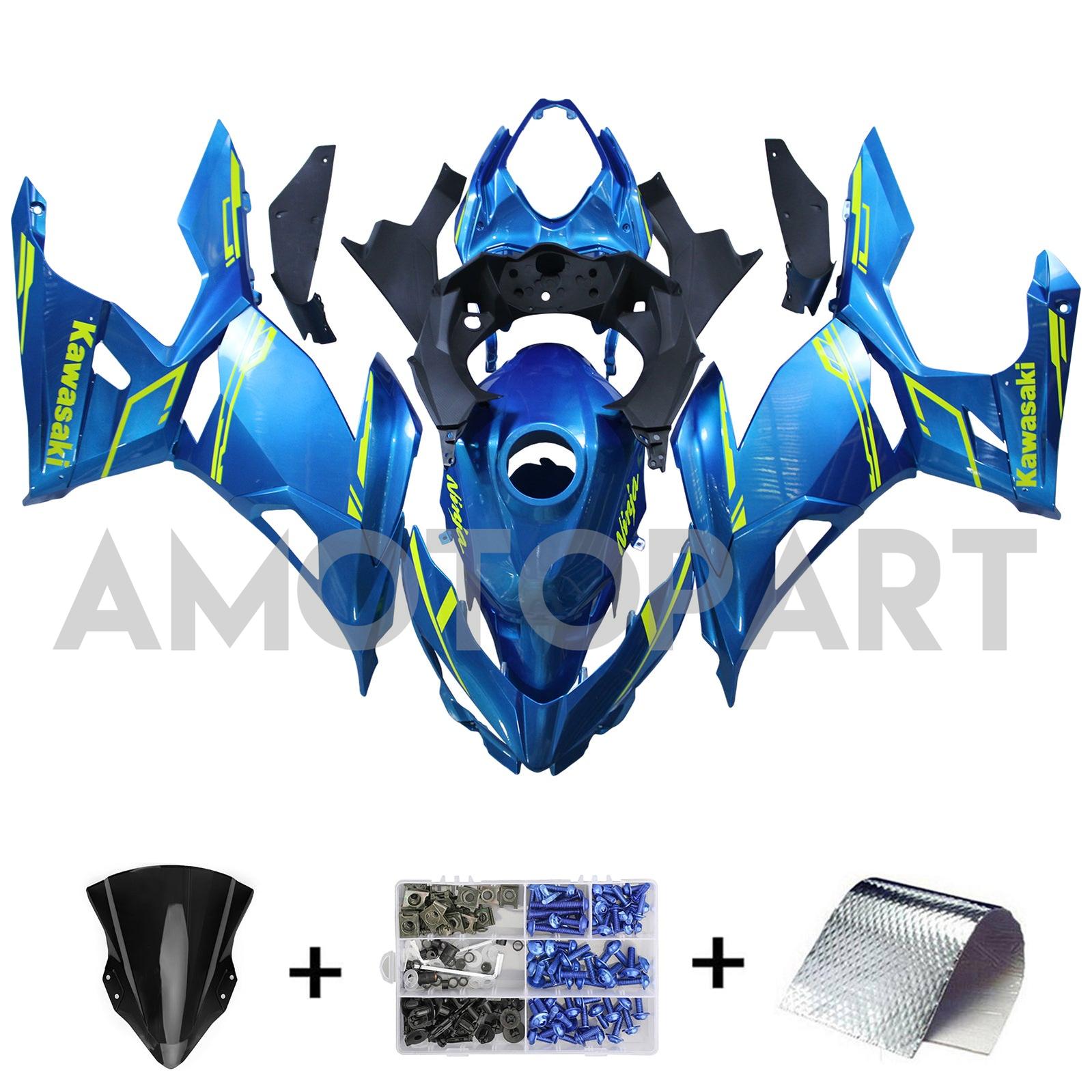 Amotopart Kawasaki 2018-2024 EX400/NINJA400 Blue Yellow Fairing Kit
