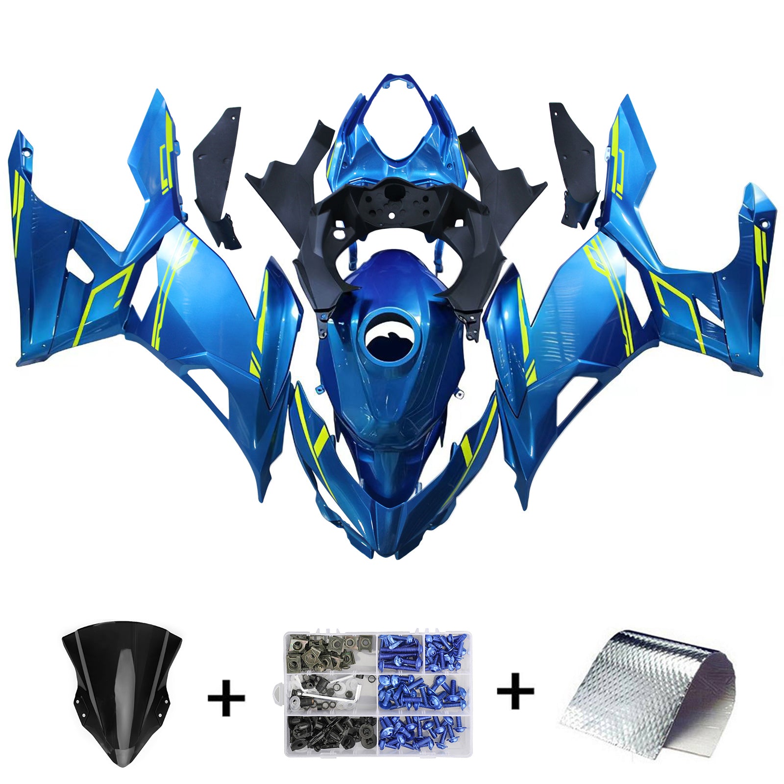 Amotopart Kawasaki 2018-2024 EX400/Ninja400 Blue Yellow Fairing Kit