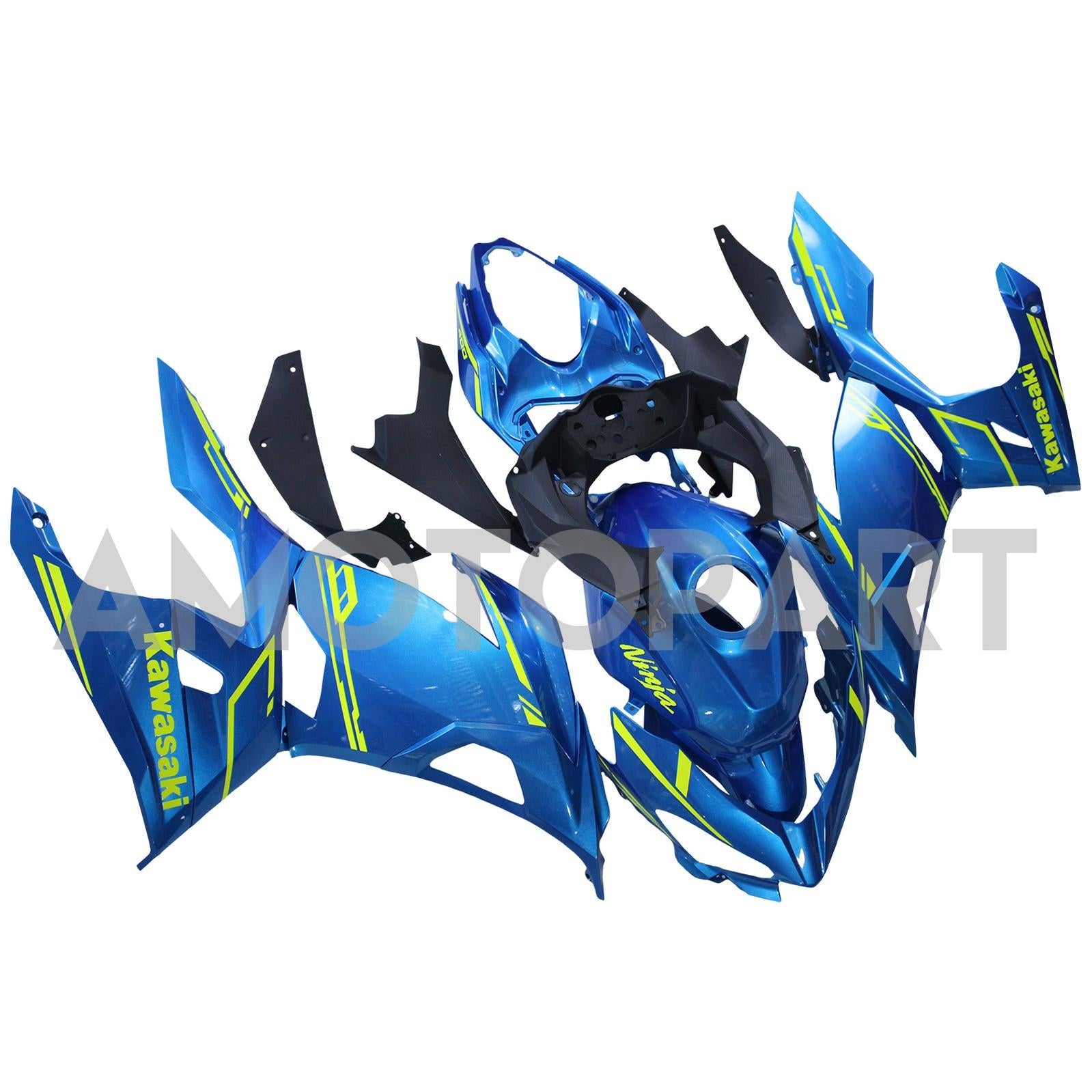 Amotopart Kawasaki 2018-2024 EX400/NINJA400 Blue Yellow Fairing Kit