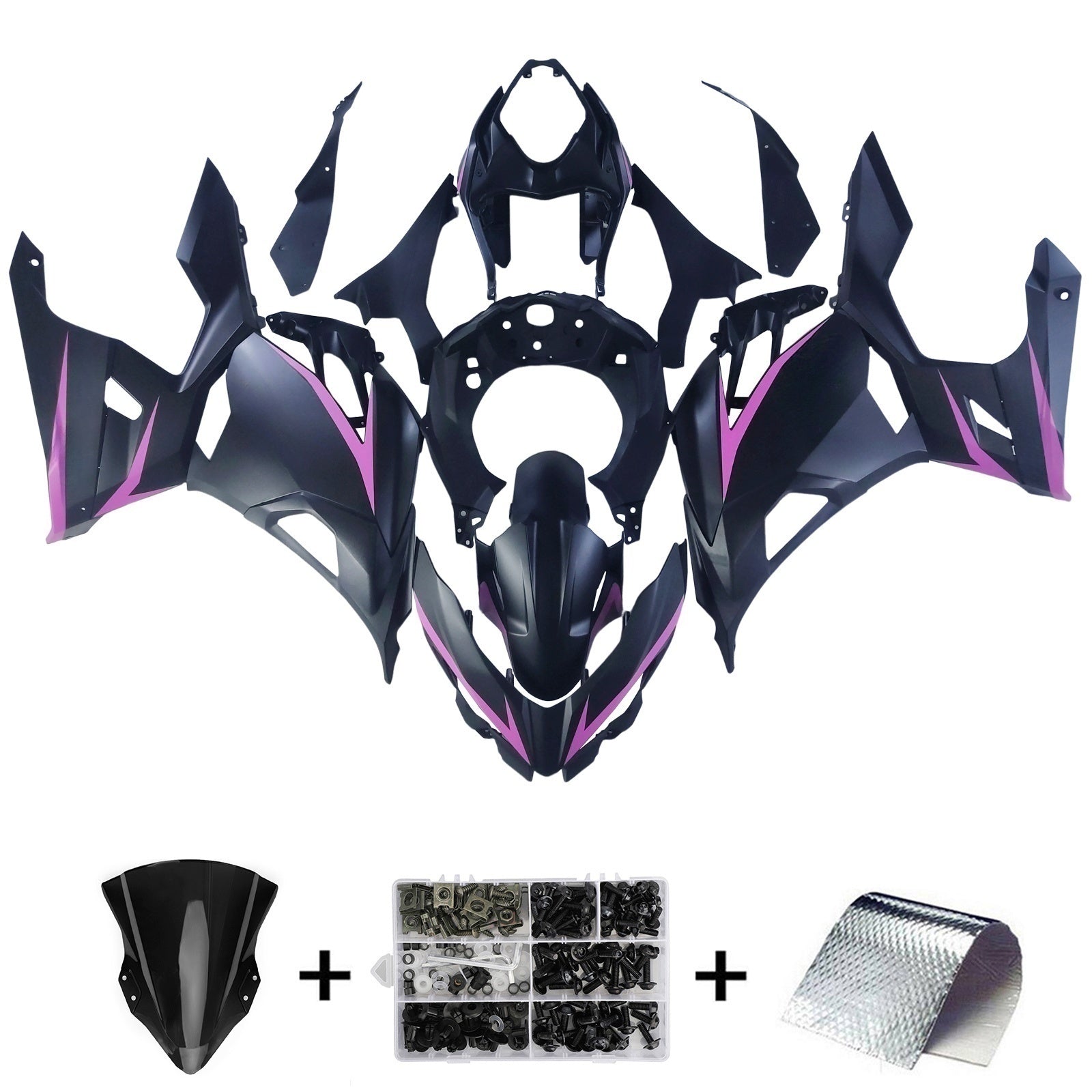 Amotopart Kawasaki 2018-2023 EX400/Ninja400 ピンクライン ブラック フェアリングキット