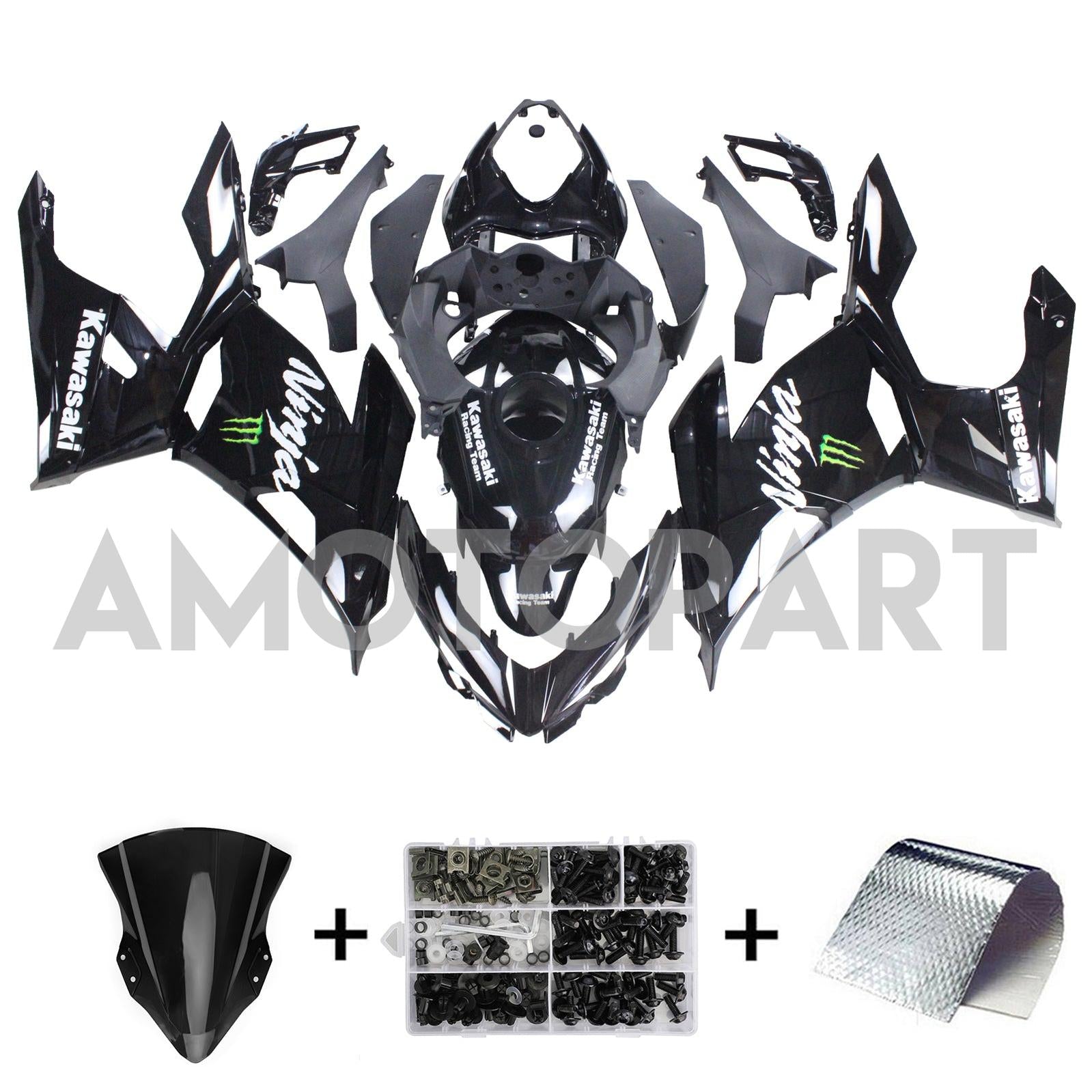 Amotopart Kawasaki 2018-2024 EX400/Ninja400 Gloss Black Fairing Kit