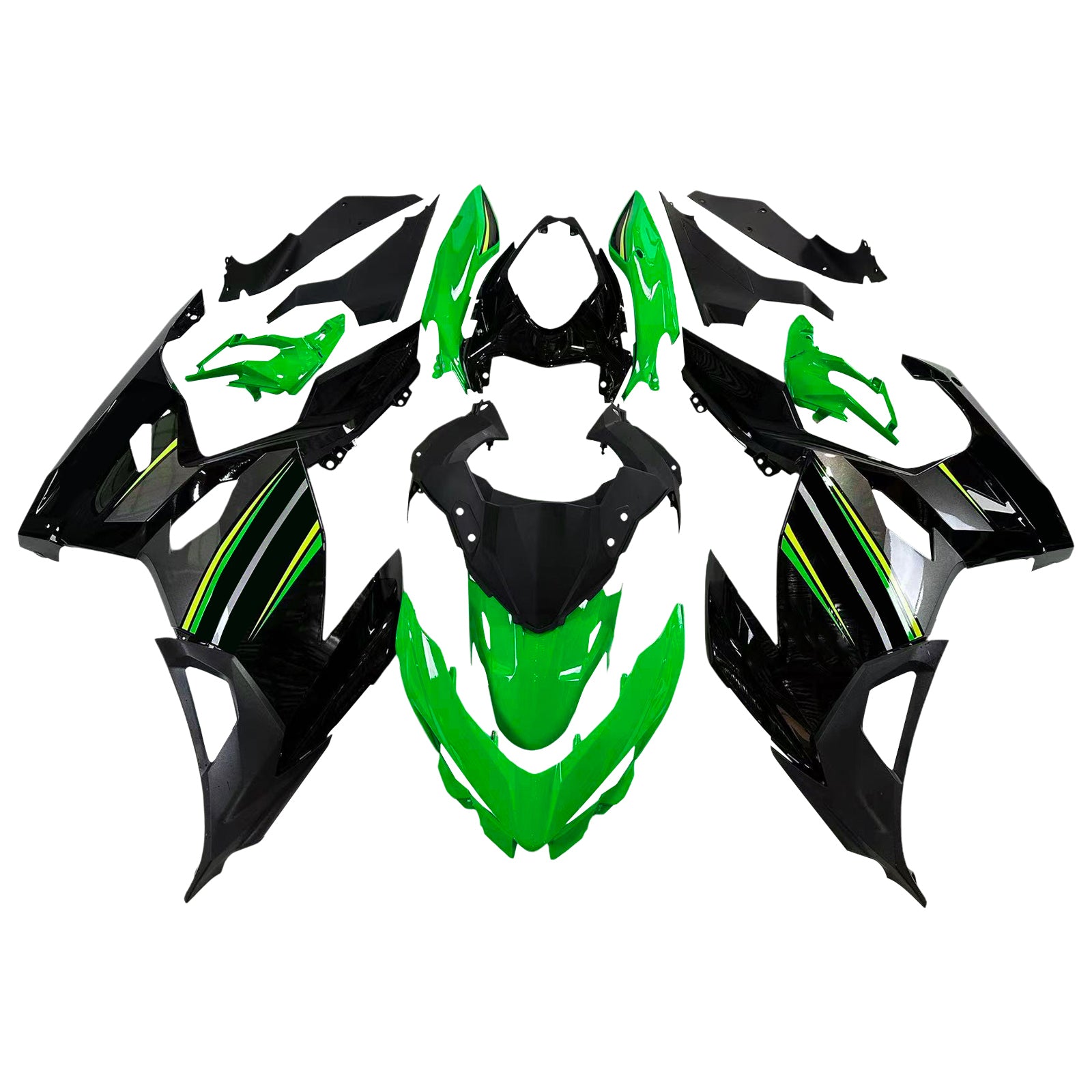 Amotopart Kawasaki 2018-2024 EX400/Ninja400 negro con kit de carenado verde