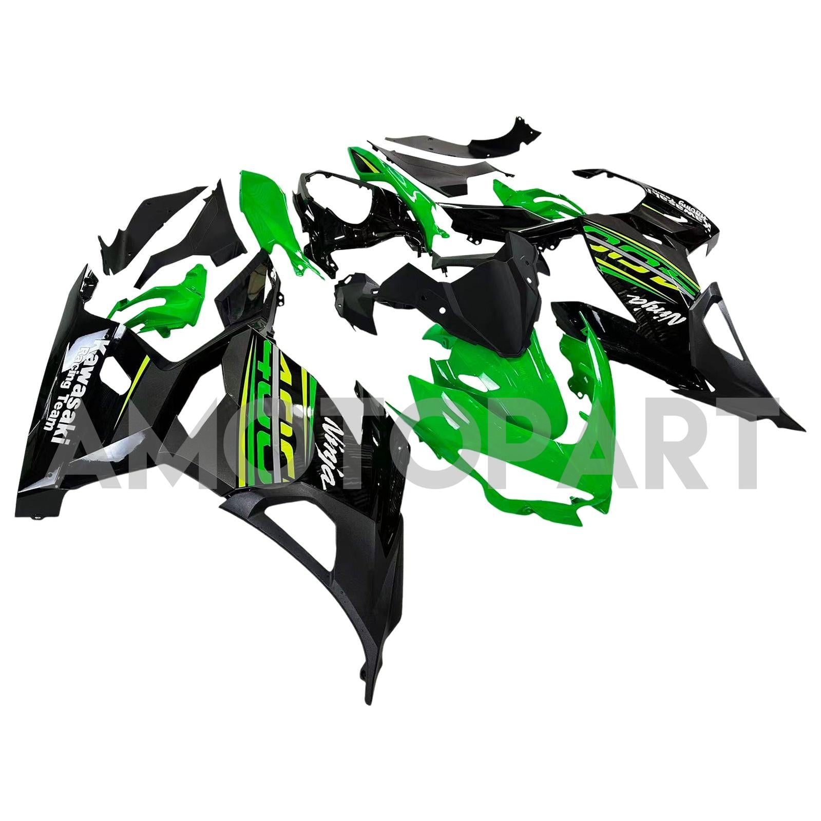 Amotopart Kawasaki 2018-2024 EX400/NINJA400 Black met Green Fairing Kit