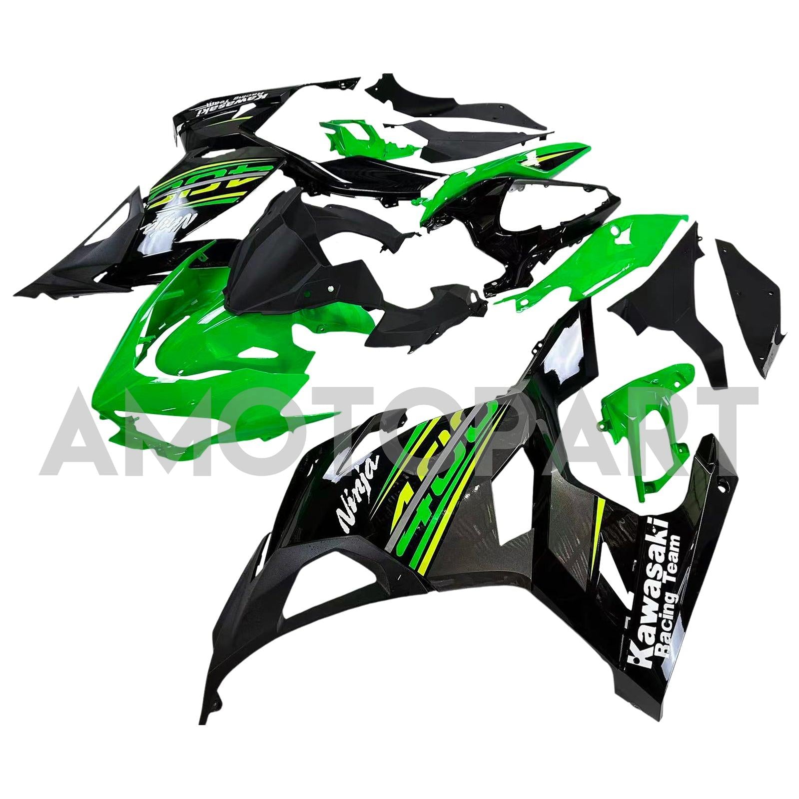 Amotopart Kawasaki 2018-2024 EX400/NINJA400 Black met Green Fairing Kit