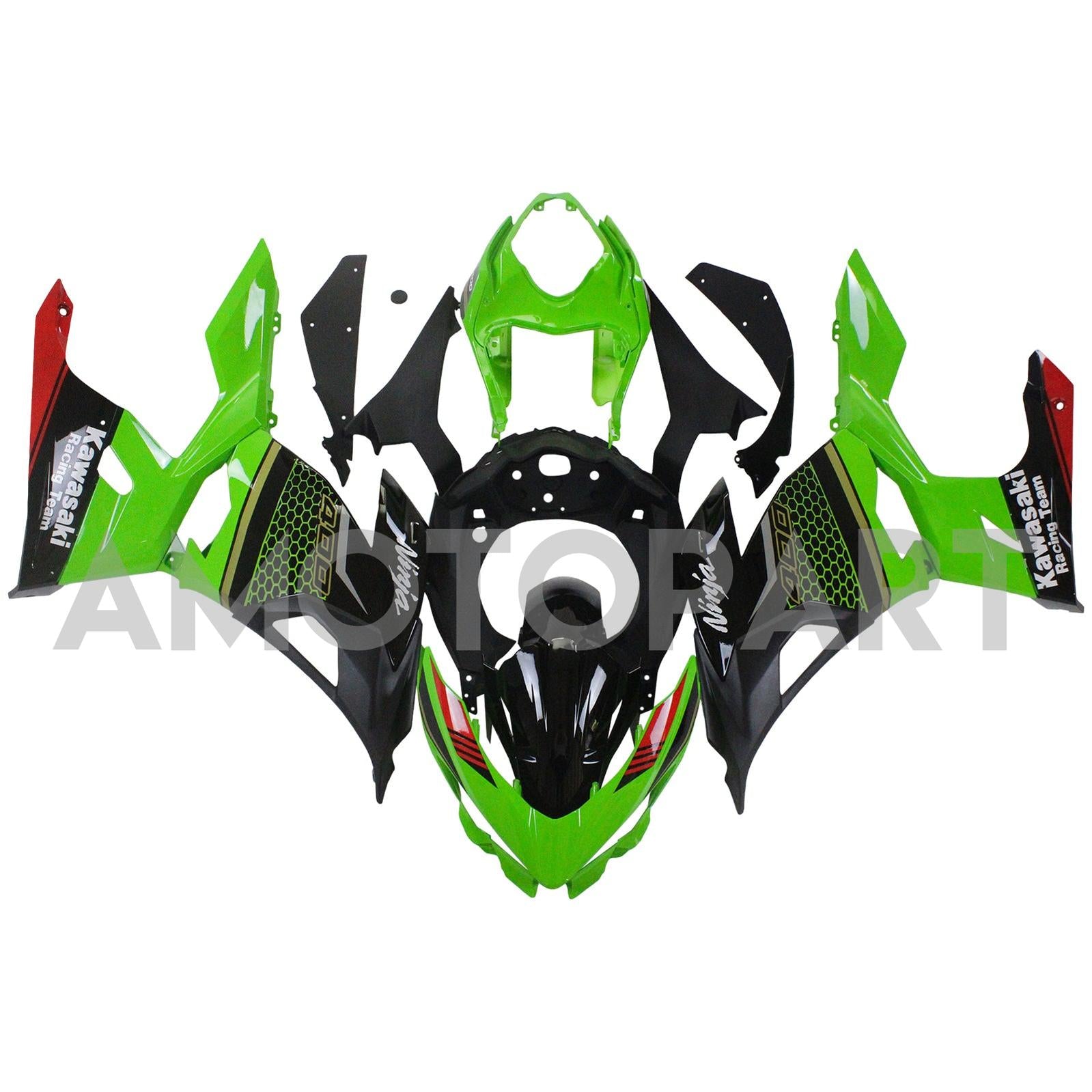 Amotopart Kawasaki 2018-2024 EX400/Ninja400 Green mit schwarzer Verkleidung Kit