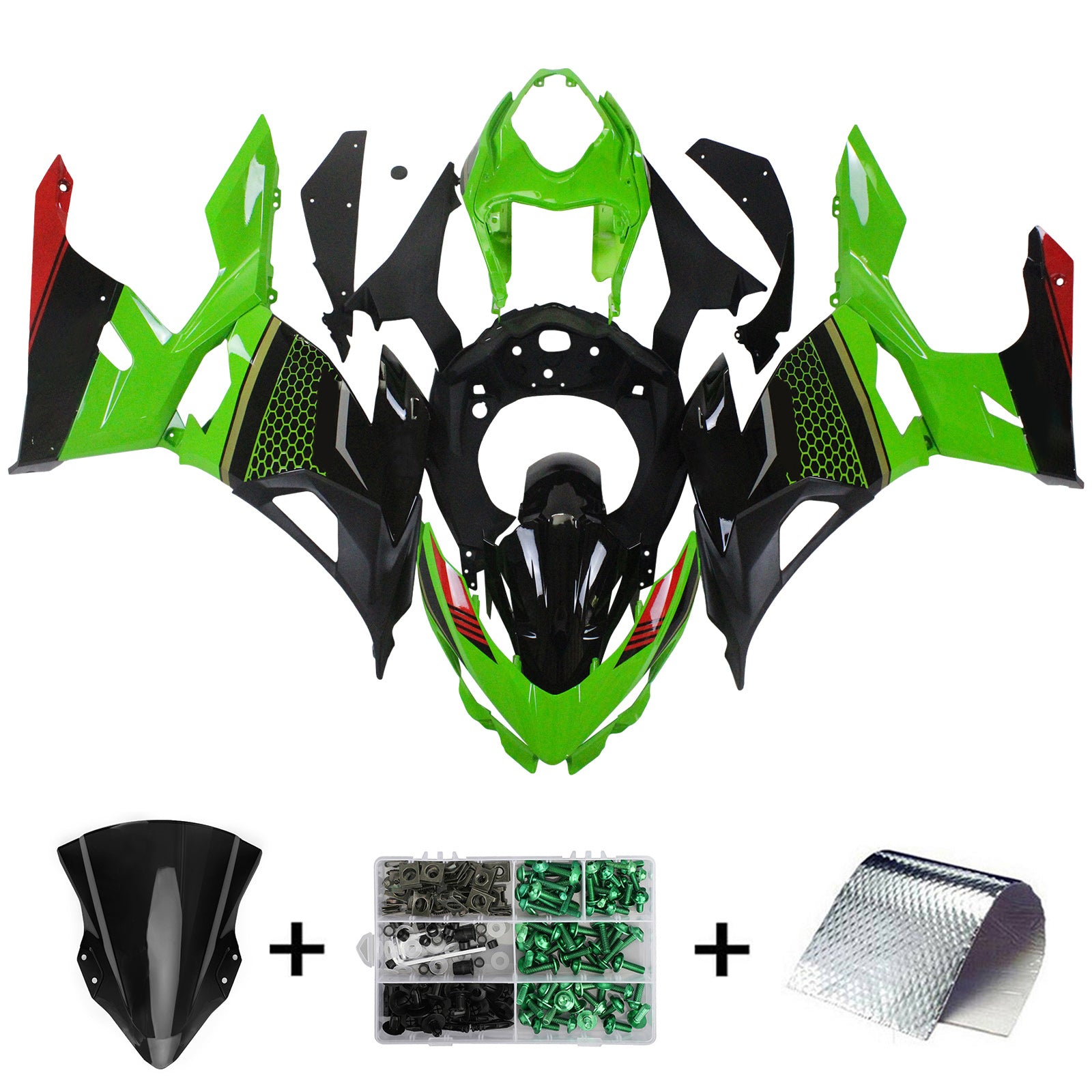 Amotopart Kawasaki 2018-2024 EX400/Ninja400 Green with Black Fairing Kit