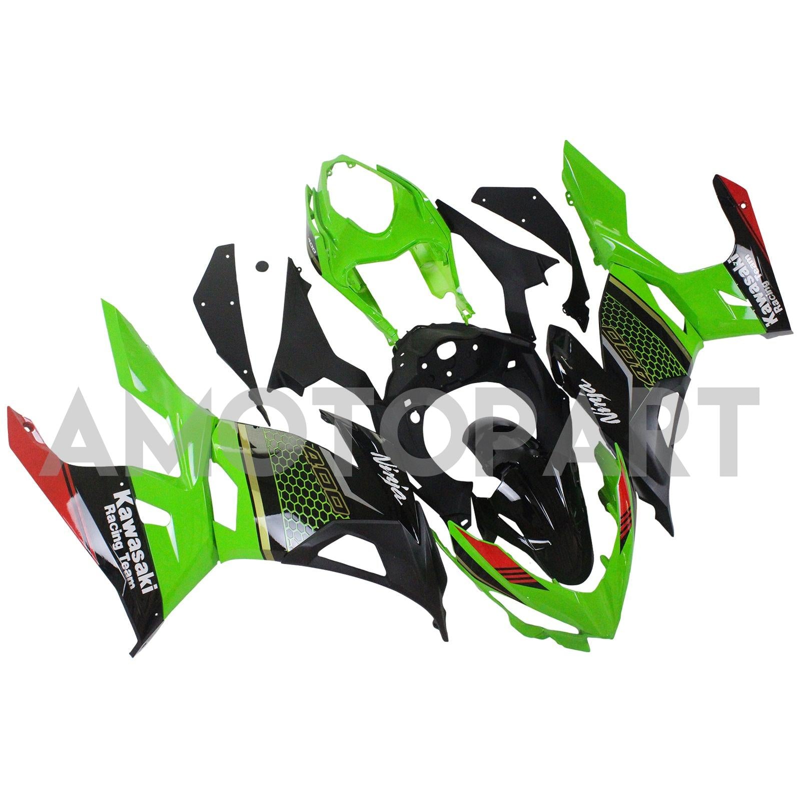 Amotopart Kawasaki 2018-2024 EX400/Ninja400 Green mit schwarzer Verkleidung Kit