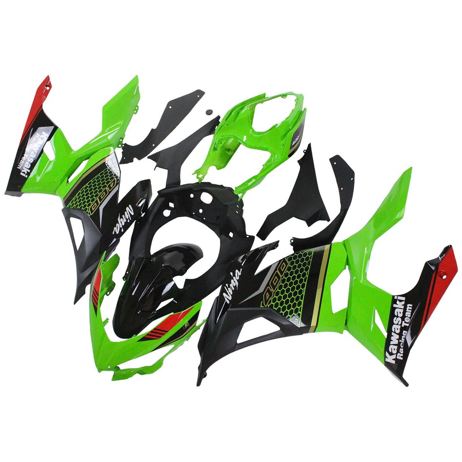 Amotopart Kawasaki 2018–2024 EX400/Ninja400 Grün mit schwarzem Verkleidungsset