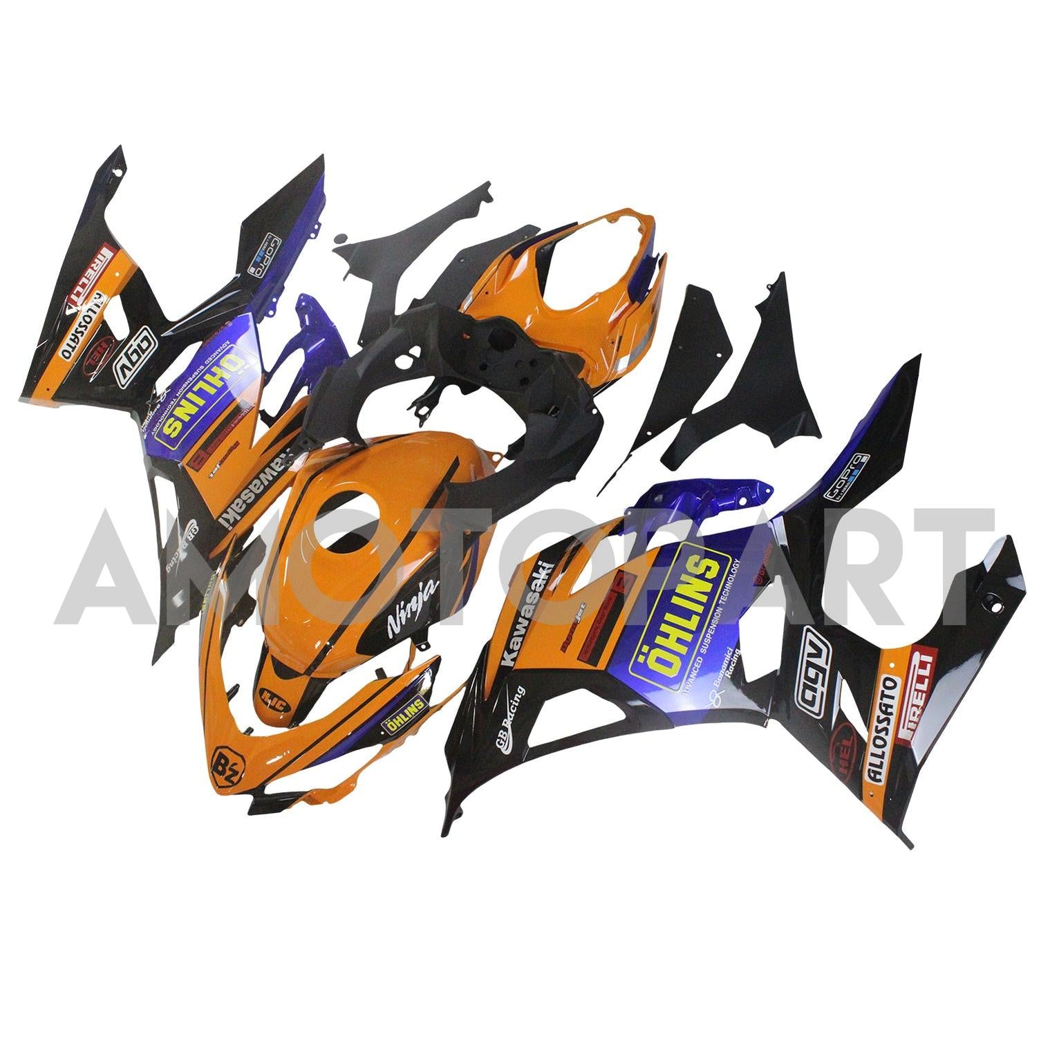 Amotopart 2018–2024 Kawasaki EX400 Ninja400 Orange&Blaues Verkleidungskit
