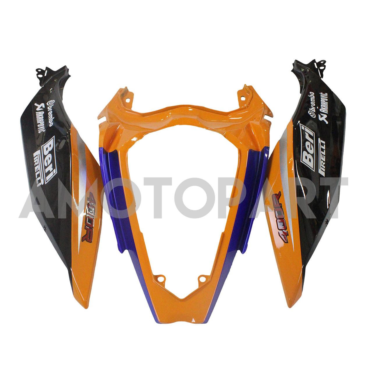 Amotopart 2018–2024 Kawasaki EX400 Ninja400 Orange&Blaues Verkleidungskit