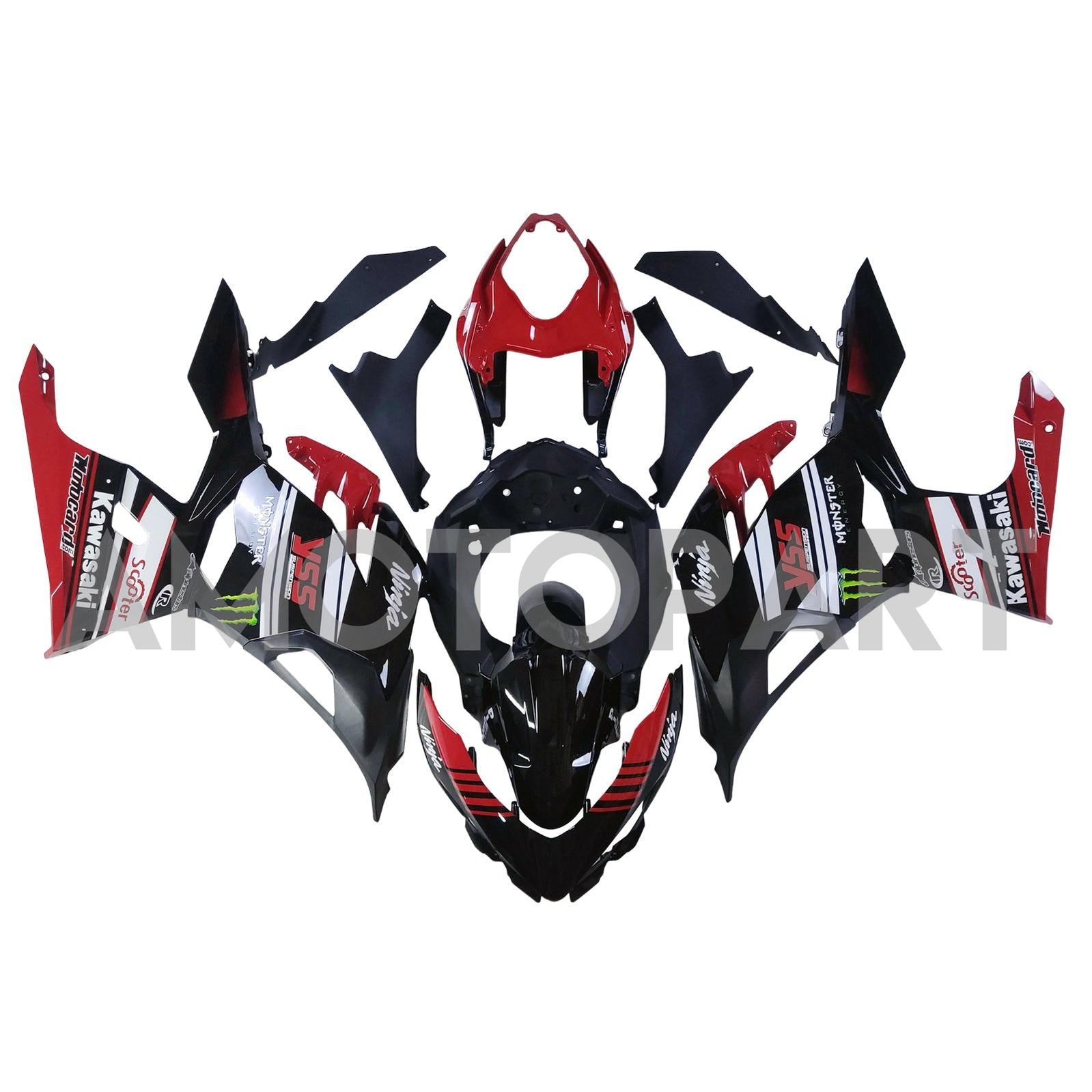 Amotopart 2018-2024 Kawasaki EX400 Ninja400 Red&Black Style2 Fairing Kit