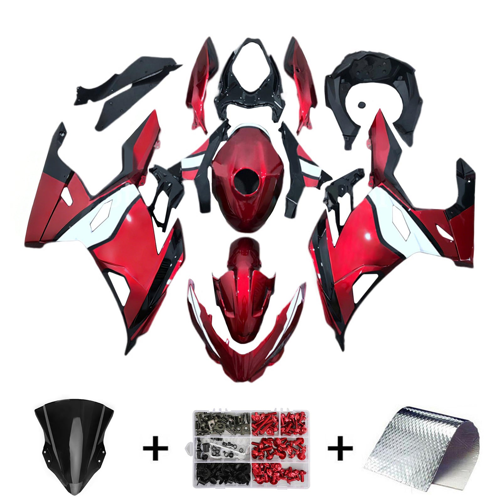 Amotopart 2018-2024 Kawasaki EX400 Ninja400 Dark Red Fairing Kit