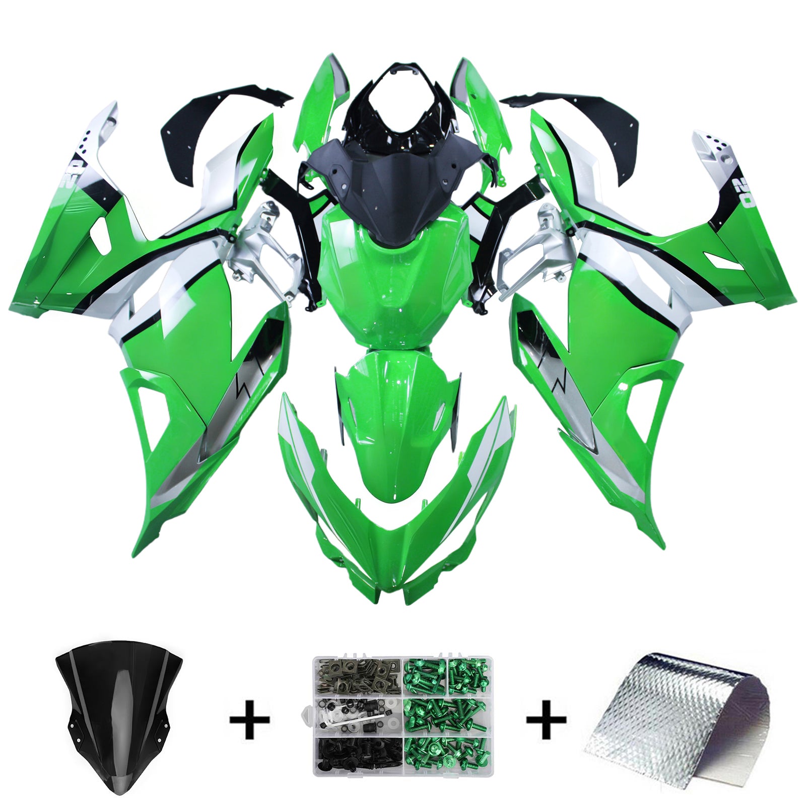 Amotopart 2018-2024 Kawasaki EX400 Ninja400 Green Fairing Kit