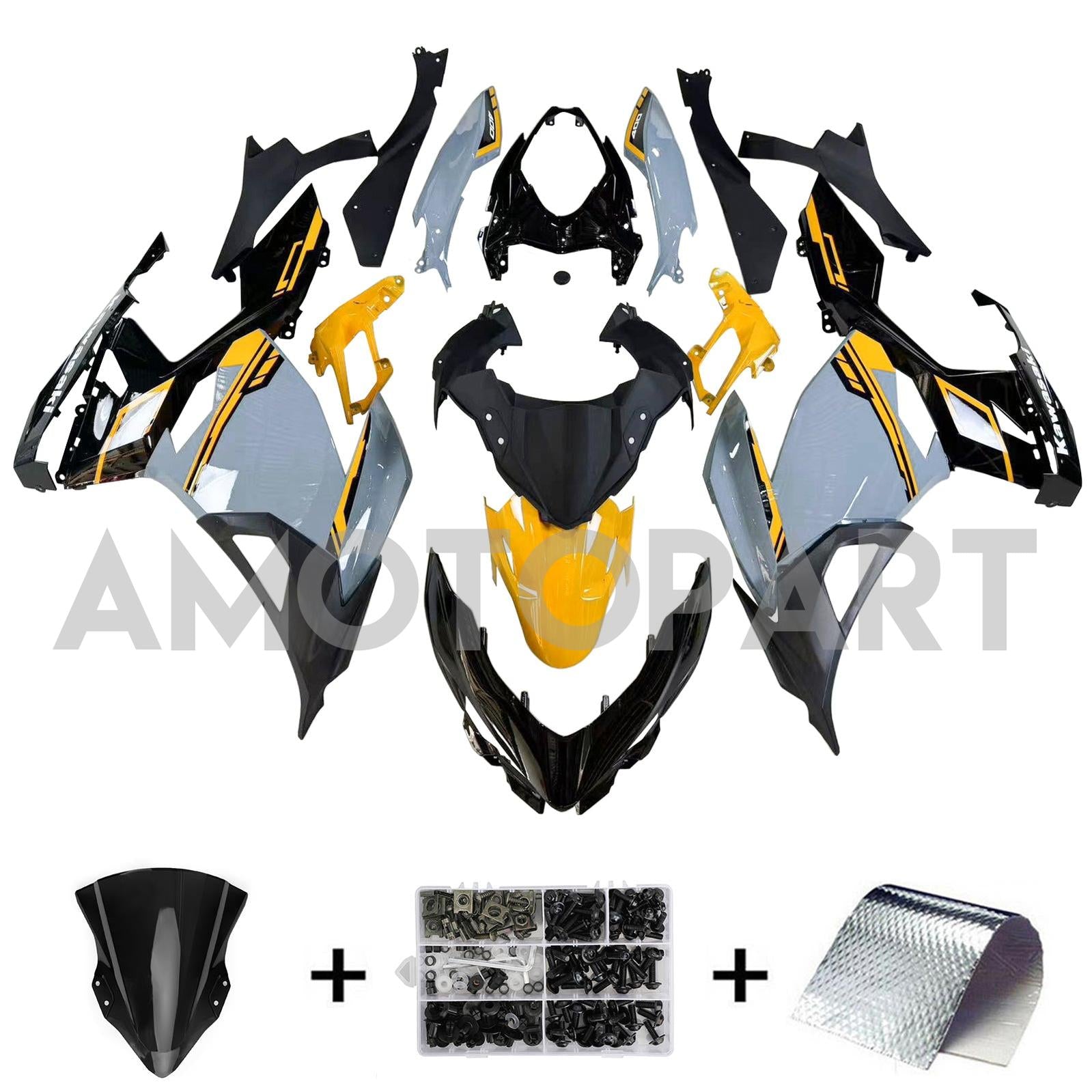 Amotopart 2018-2024 Kawasaki EX400 Ninja400 Grey & Yellow Failing Kit