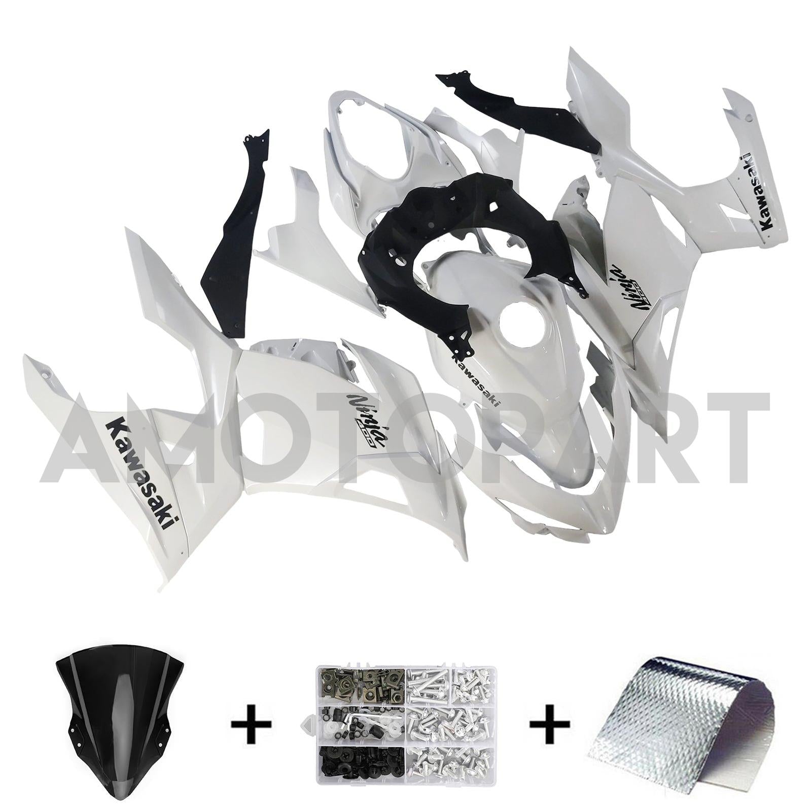 Amotopart 2018-2024 Kawasaki Ex400 Ninja400 Pearl White Reading Kit